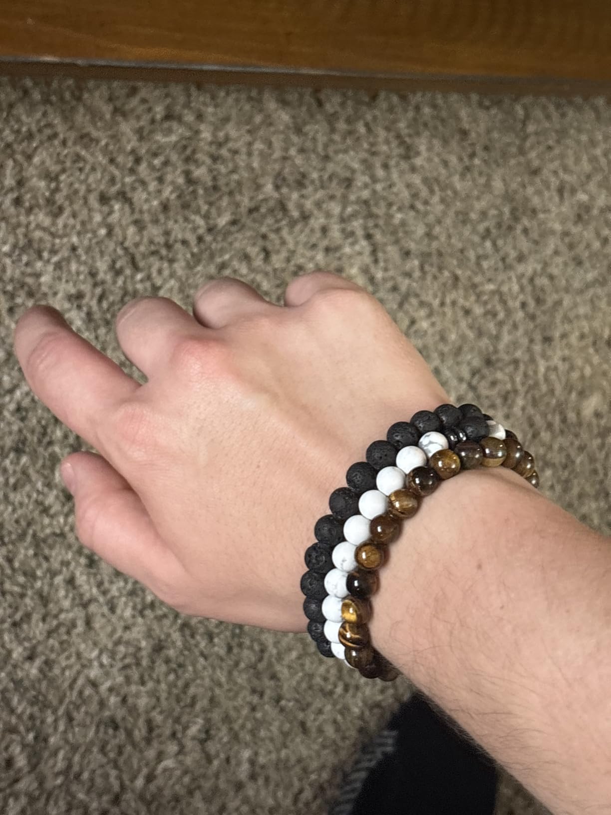 RANKEEF Tiger Eye Bracelet For Men 8MM Natural Stone Beads Bracelet Set Stretch Lava Rock Bracelets Adjustable Black Crystal Beaded Bracelet for Men Women Gifts customer photo 2