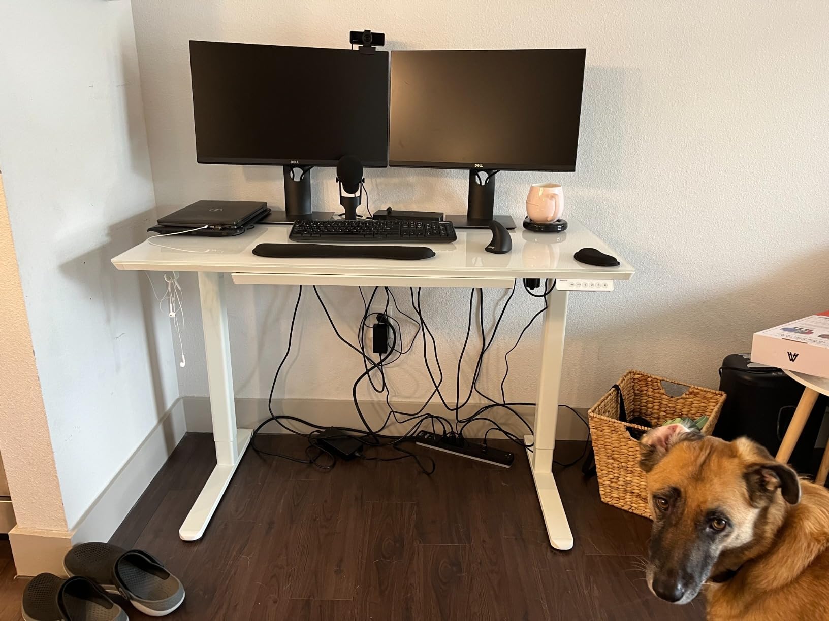 INNOVAR Glass Standing Desk with Drawers 48x24 Inch Super White | Tempered One-Piece Glass Top, Ergonomic, Smooth Height Adjustment, Stand Up Desk, 3 Memory Presets customer photo 2