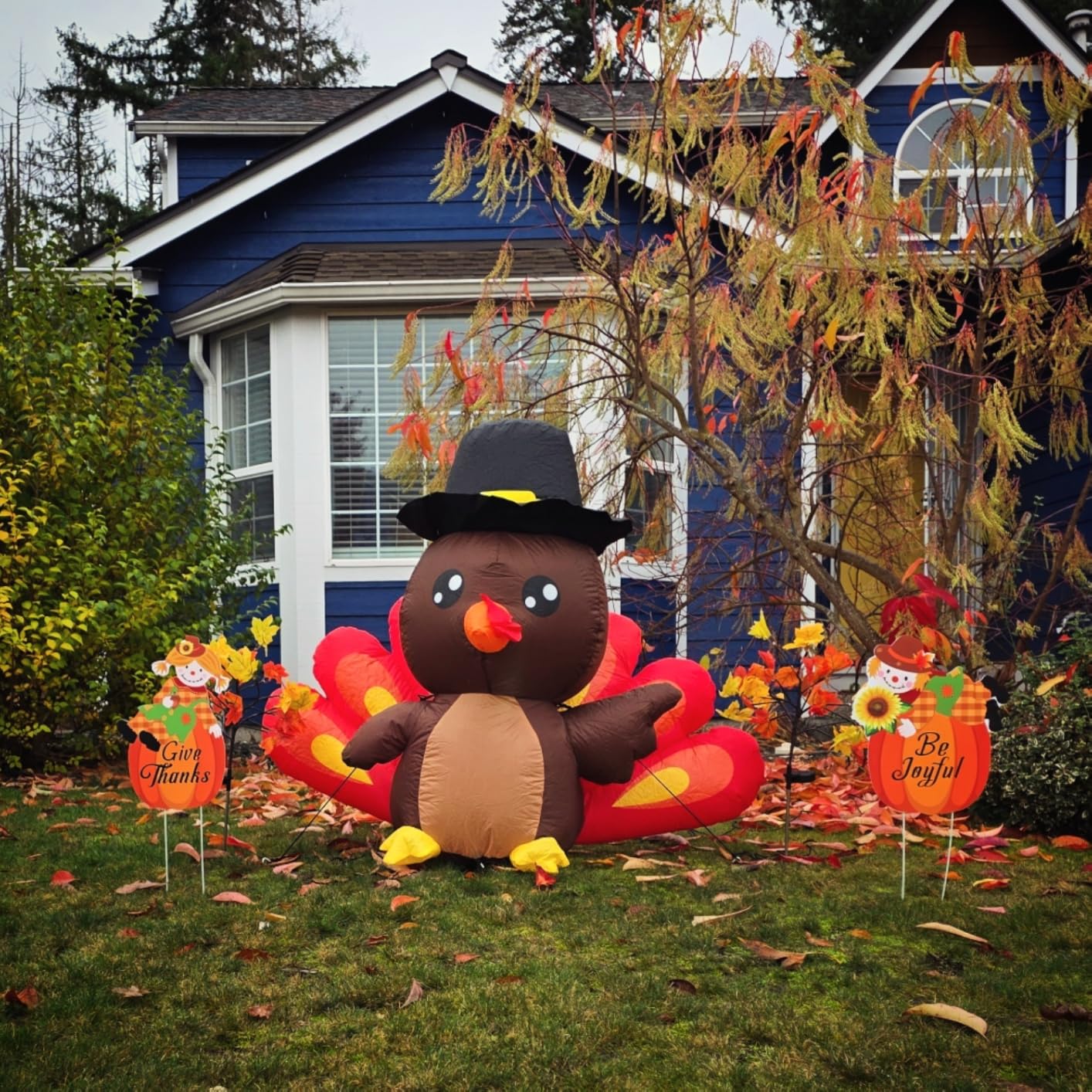 COMIN 4FT Thanksgiving Turkey Baby Inflatables Outdoor Decorations | Built-in LED lights, blow-up decoration for Thanksgiving parties, yards, gardens, and lawns customer photo 1
