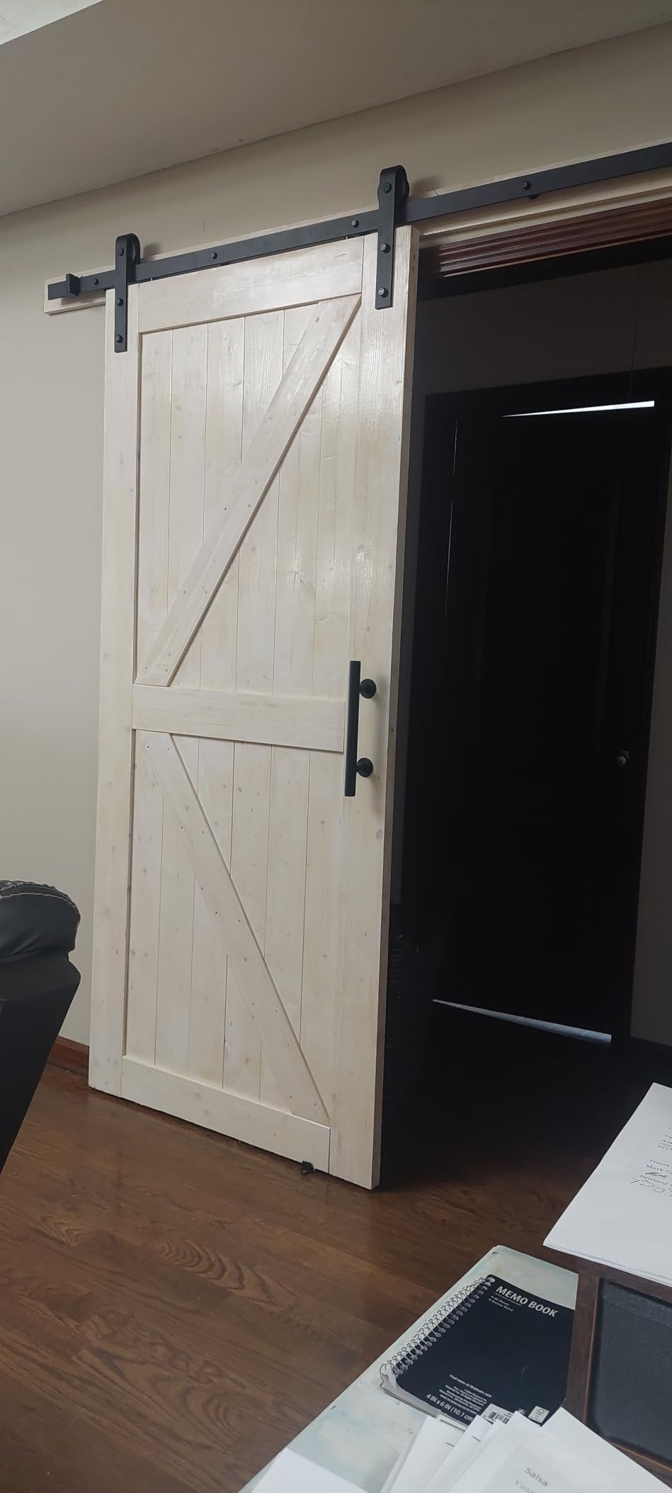 SMARTSTANDARD 36in x 84in Sliding Barn Door with 6.6ft Barn Door Hardware Kit Included, Unfinished Solid Spruce Wood Door, Assembly Required, DIY, Stainable, Natural customer photo 2