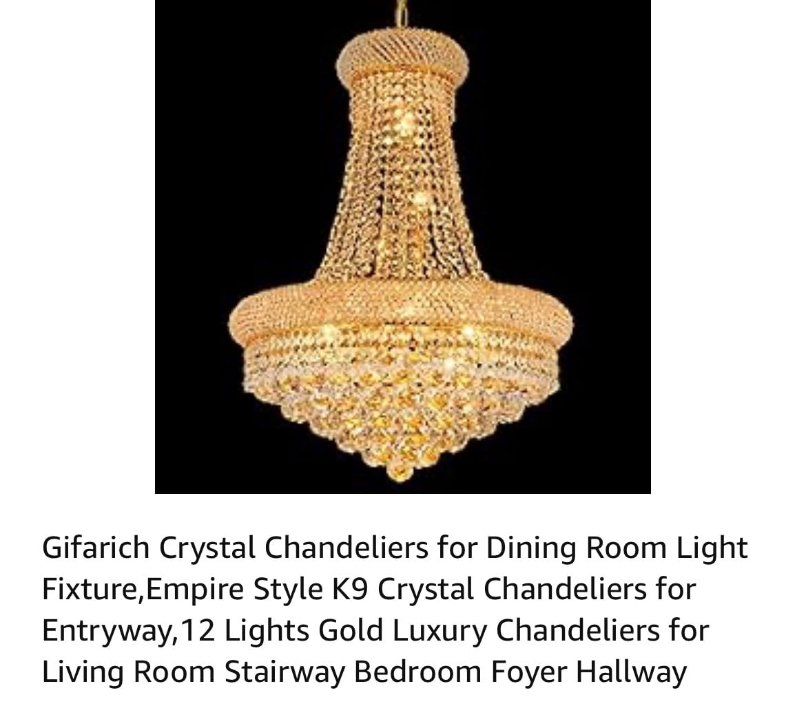 Gold Crystal Chandeliers for Dining Room, 12-Lights D22 Inch | Empire Style K9 Crystal Chandeliers for Entryway, Luxury Lighting Fixtures for Living Room Entryway Foyer Adjustable Height customer photo 2