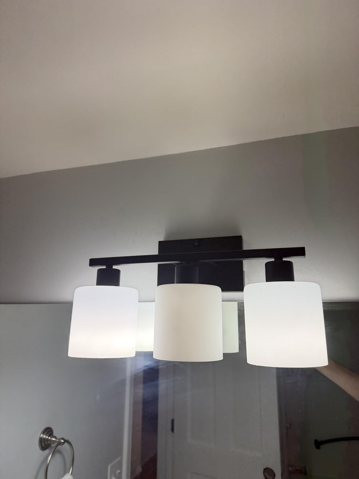 18 Inches Bathroom Light Fixtures Over Mirror Brushed Nickel | Anti-Rust 3-Light Vanity Lights Over Mirror, E26 Standard Socket, Milky White Glass Shades, Bulbs Not Included customer photo 1