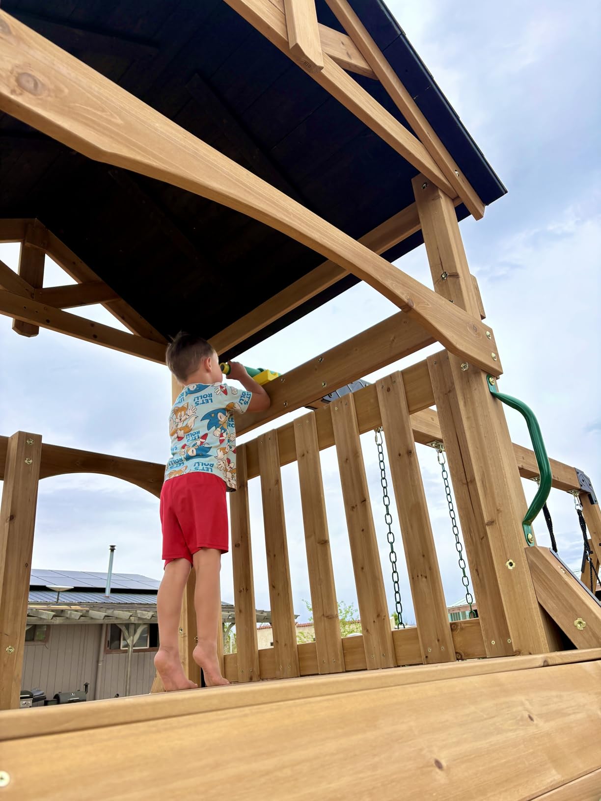 Backyard Discovery Endeavor II Cedar Wood Swing Set with Wave Slide, Play Deck, Double Rock Wall, Picnic Table, Climbing Wall, Belt Swings, Web Swing, Toy Telescope, Step Ladder, Outdoor Playset customer photo 1