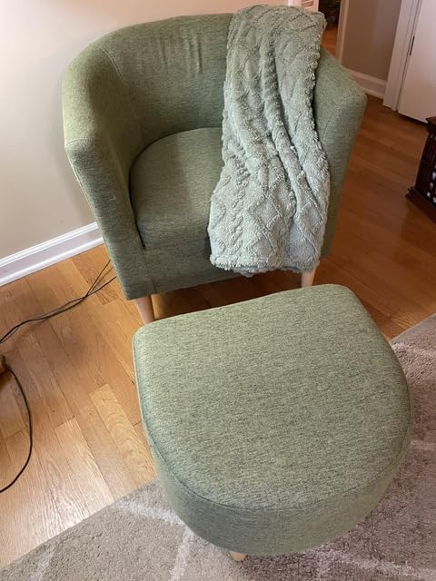 DAZONE Accent Chair Barrel Chair with Ottoman Comfy Club Tub Armchair Beige, Small Side Chair for Living Room, Bedroom, Reading Nook, Footrest, Linen Fabric Armchair, Solid Wood Legs, Soft Cushion customer photo 2