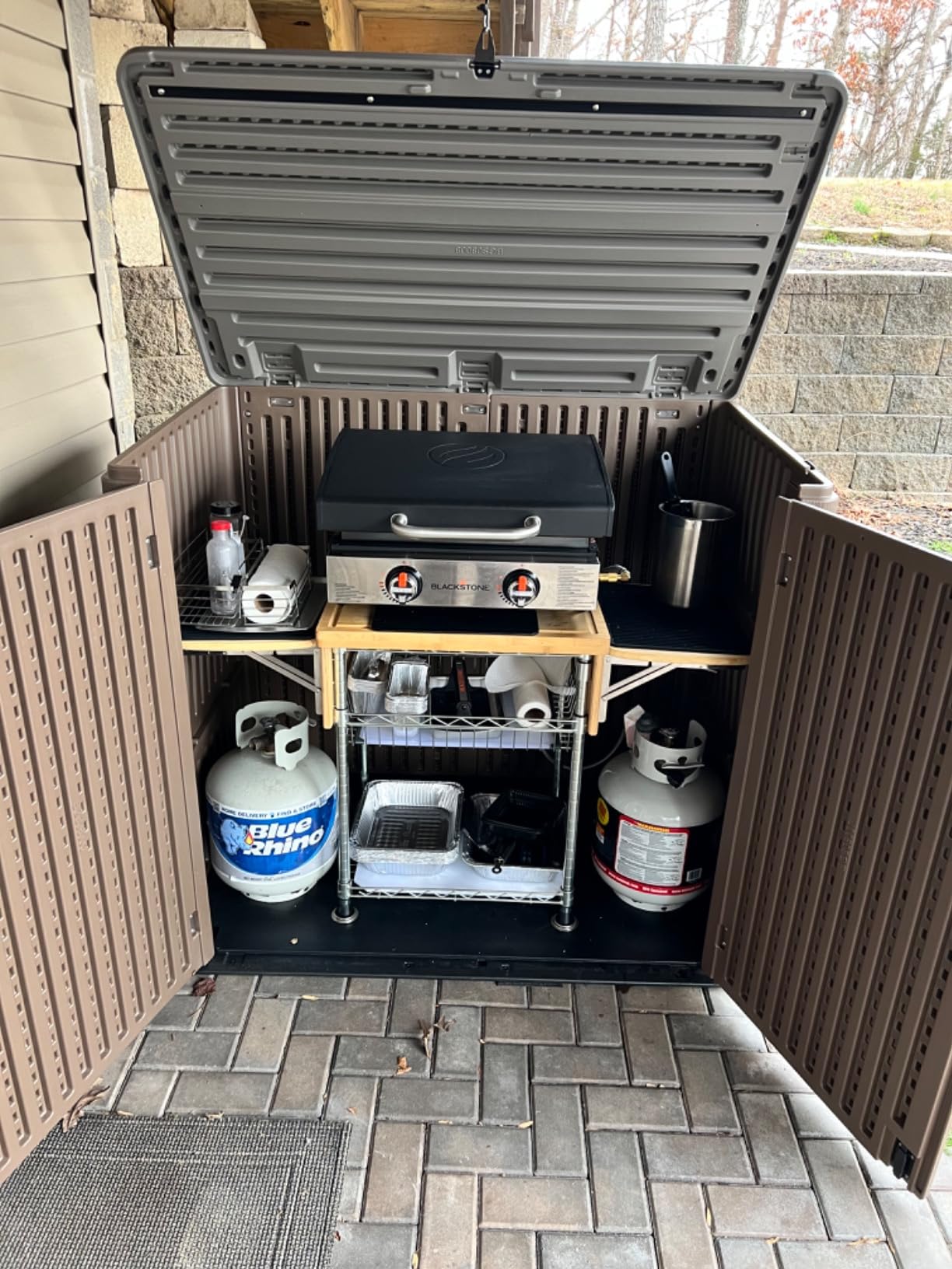 Outdoor Storage Shed Weather Resistance, Multi-Purpose Outdoor Storage Cabinet Waterproof, for Garbage Cans, Lawnmower, Garden Accessories (Coffee, Tall shed-53 cu ft) customer photo 1