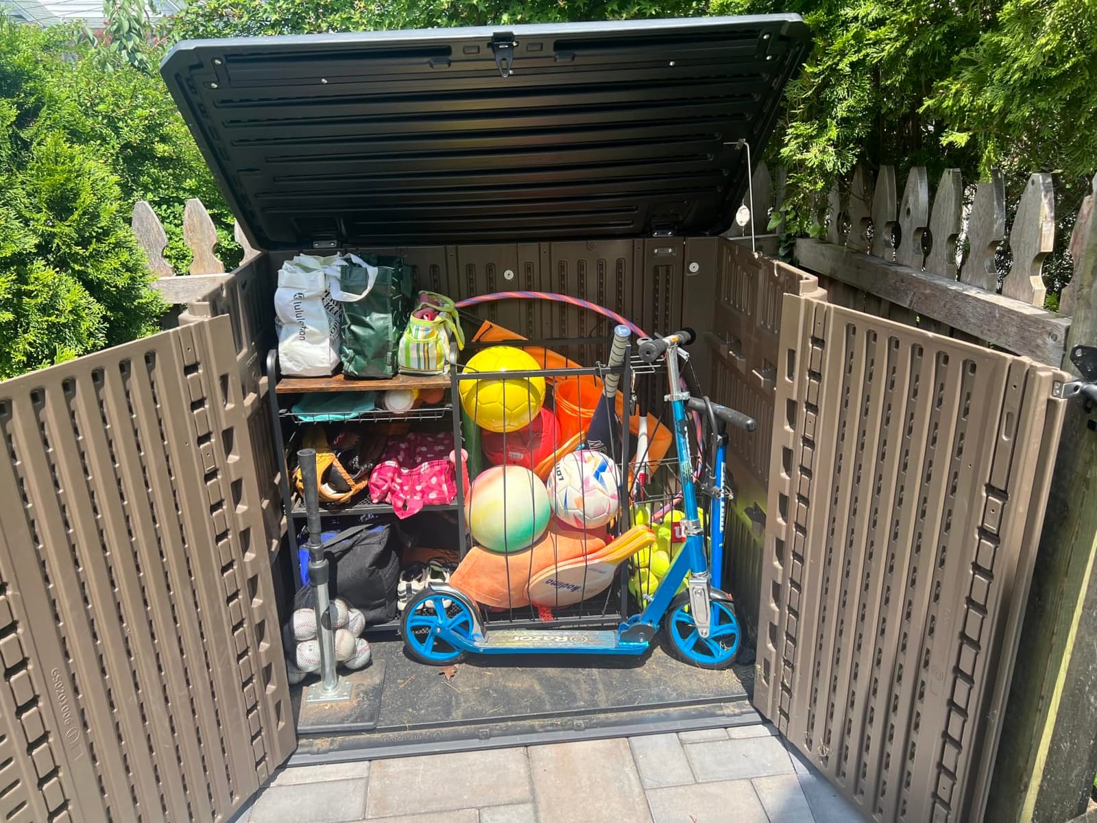 Outdoor Storage Shed Weather Resistance, Multi-Purpose Outdoor Storage Cabinet Waterproof, for Garbage Cans, Lawnmower, Garden Accessories (Coffee, Tall shed-53 cu ft) customer photo 2