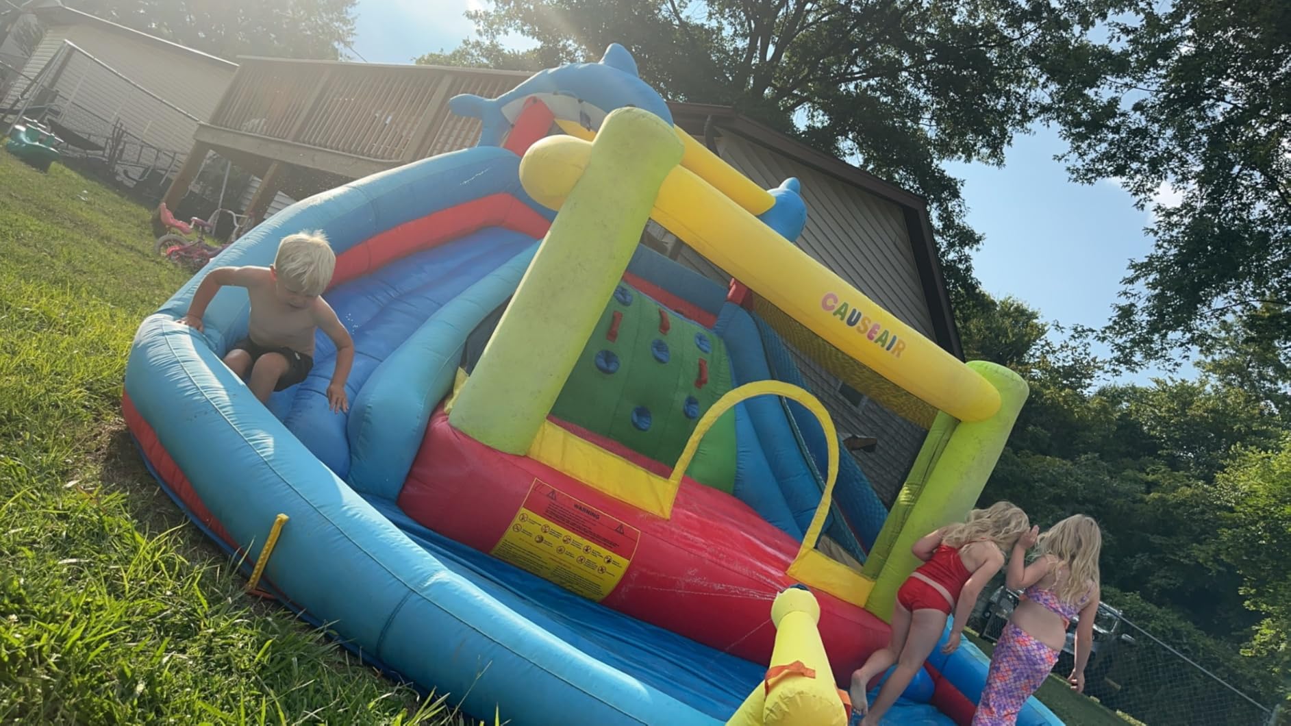 Causeair Inflatable Water Slide with Bounce House, Dolphin Styling, Splashing Pool, Double Water Cannon, Climbing Wall, Heavy Duty Air Blower, Inflatable Water Park Slide for Kids Backyard Summer customer photo 1