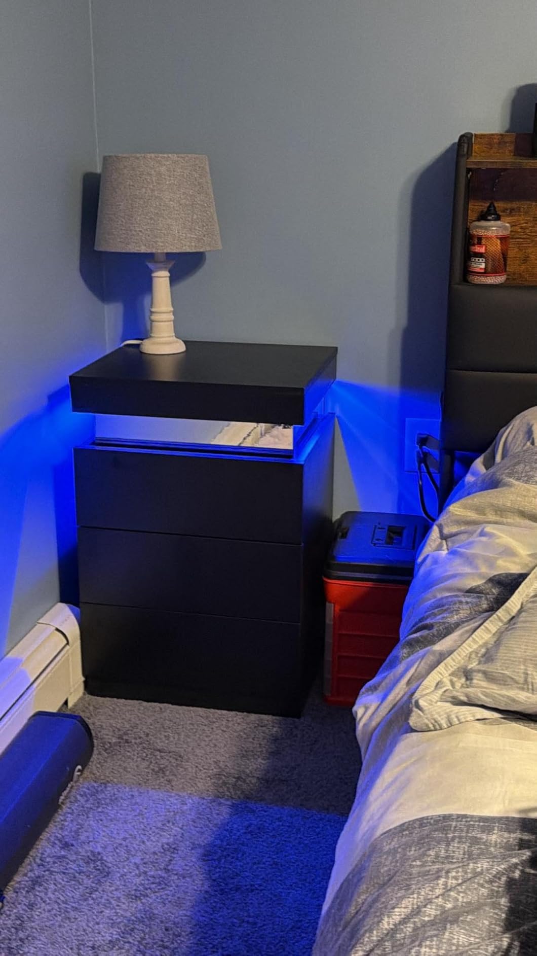 Modern LED Black Nightstands Set of 2 | Nightstand with Charging Station and Sliding Top, Bedside Table with Drawers, Side Table for Bedroom customer photo 1
