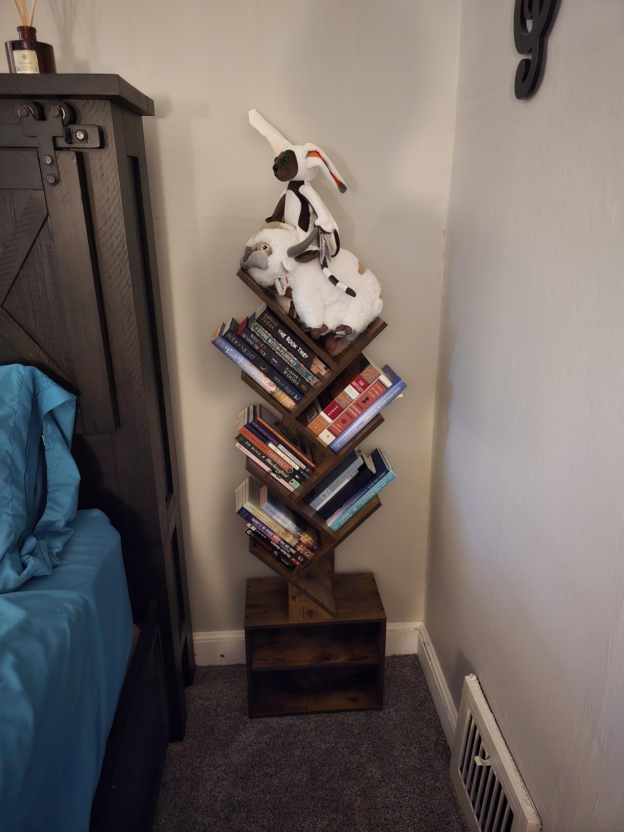 SUNMORY 6 Tier Tree Bookshelf, Small Bookcase with Storage Cabinet, Modern Tall Narrow Bookshelves Organizer, Floor Standing Book Shelf for Bedroom/Living Room/Home Office/Corner, Rustic Brown customer photo 2