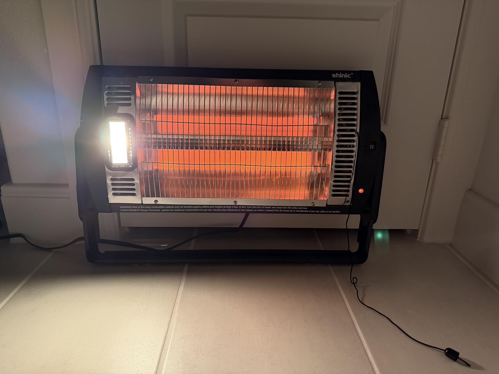 Shinic 2 Packs Electric Garage Heaters, 1500W/750W Ceiling Mounted Heater Radiant Heaters with Halogen Light, 90 Degree Rotation, 5 Mode Settings, Space Heater for Garage, Shop, Large Room and Patio customer photo 1