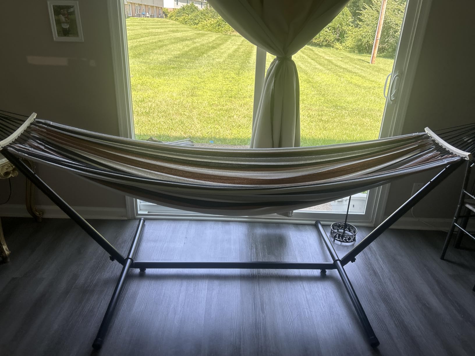 SZHLUX Hammock with Stand for Outside | 450lb Capacity Steel Stand, Premium Carry Bag Included and Two Anti Roll Balance Beam customer photo 2