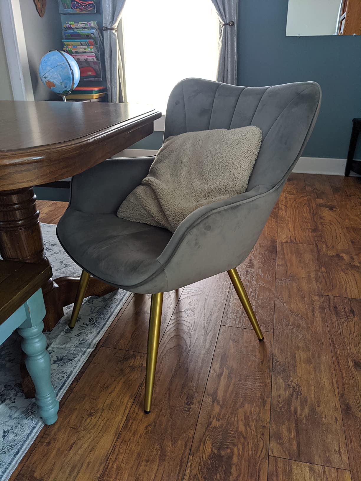Yaheetech Accent Chair, Upholstered Armchair with Metal Legs, Brown, Faux Leather Barrel Chair, Mid-Century Modern Side Chair for Living Room/Bedroom/Vanity/Lounge/Small Spaces customer photo 2