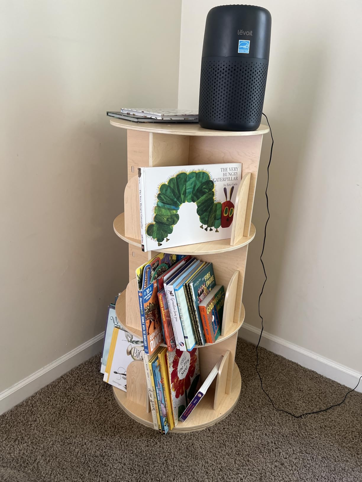 OOOK Kids Rotating Bookshelf, 3 Tier Corner Bookshelf for Small Space | 360° Display, Spinning Bookshelf, Floor Standing Bookcase, Wooden Bookshelf for Kids Room, Nursery, Living Room customer photo 2