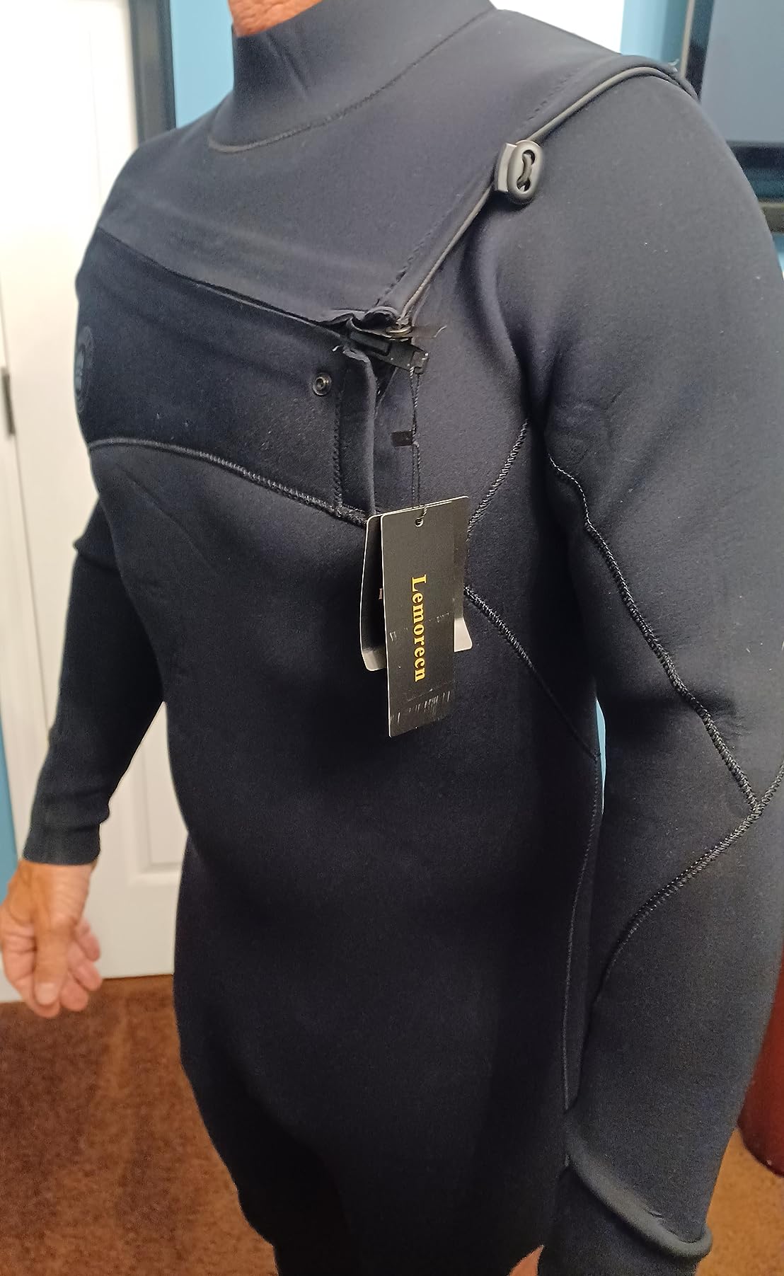 Lemorecn Men's 4/3mm Chest Zip Super Stretch Wetsuit | Super Stretch Neoprene, GBS Glued Blindstitched Seams, Built-in Key Loop customer photo 1