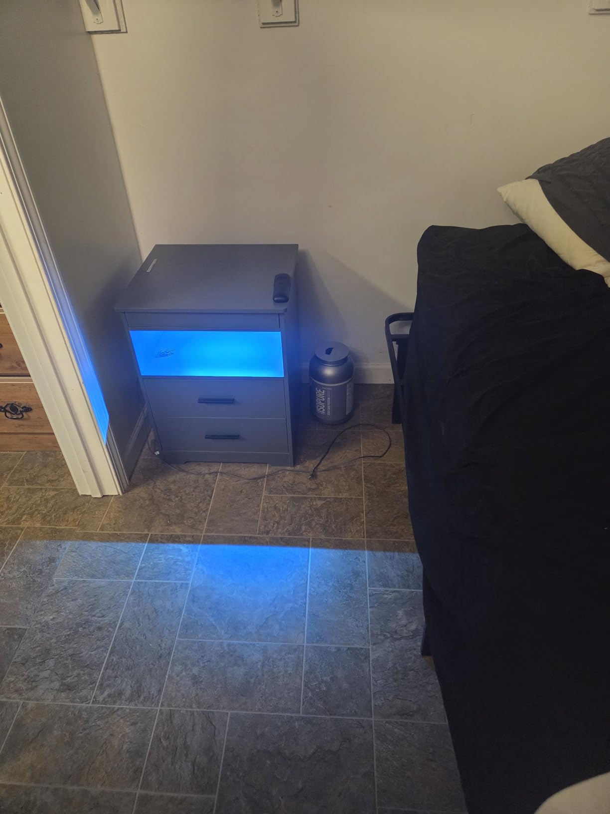 Night Stand with Gun Drawer, Charging Bedside Table with USB & Type-C Port, LED Nightstand with Human Sensor Light, Modern End Table with Drawers for Bedroom Office, Black customer photo 2