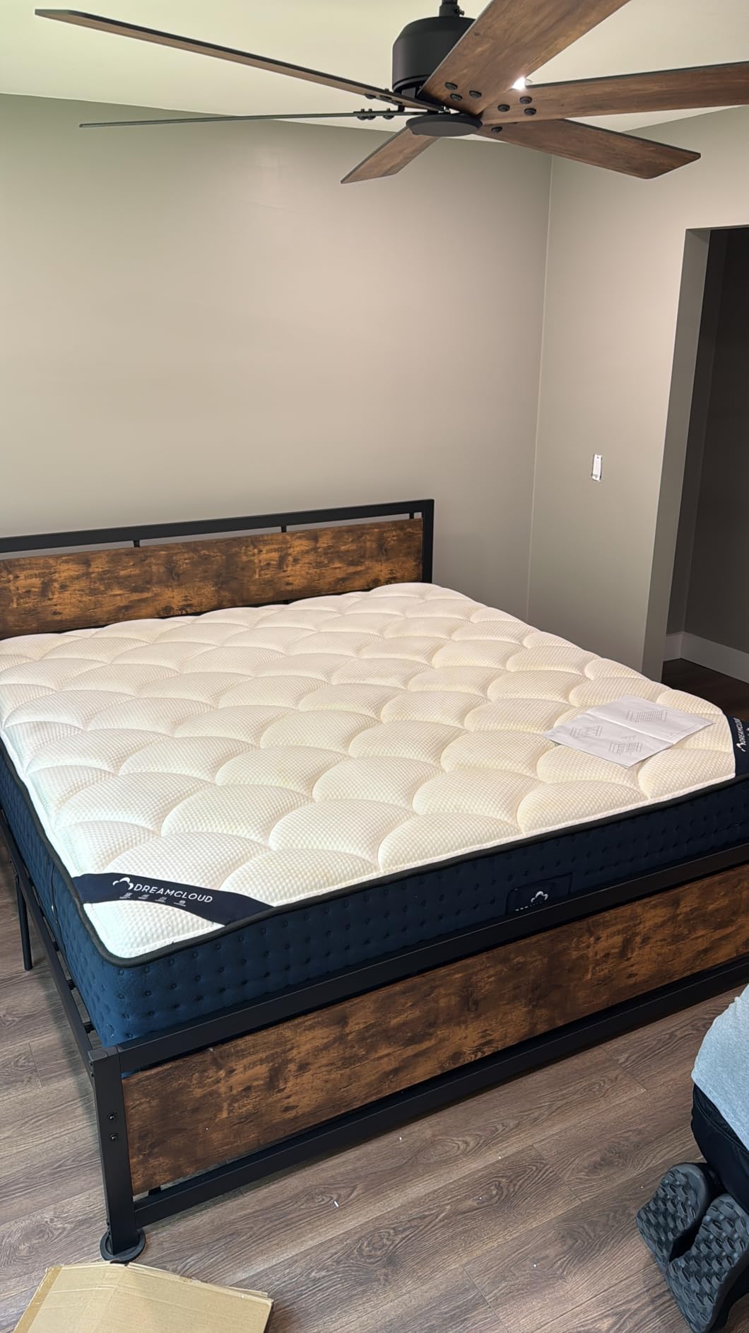 LIKIMIO King Size Bed Frame with Headboard and Footboard | Metal Strong Supports, Beautiful & Durable, Easy Assembly, Noise-Free, No Box Spring Needed, Walnut customer photo 1