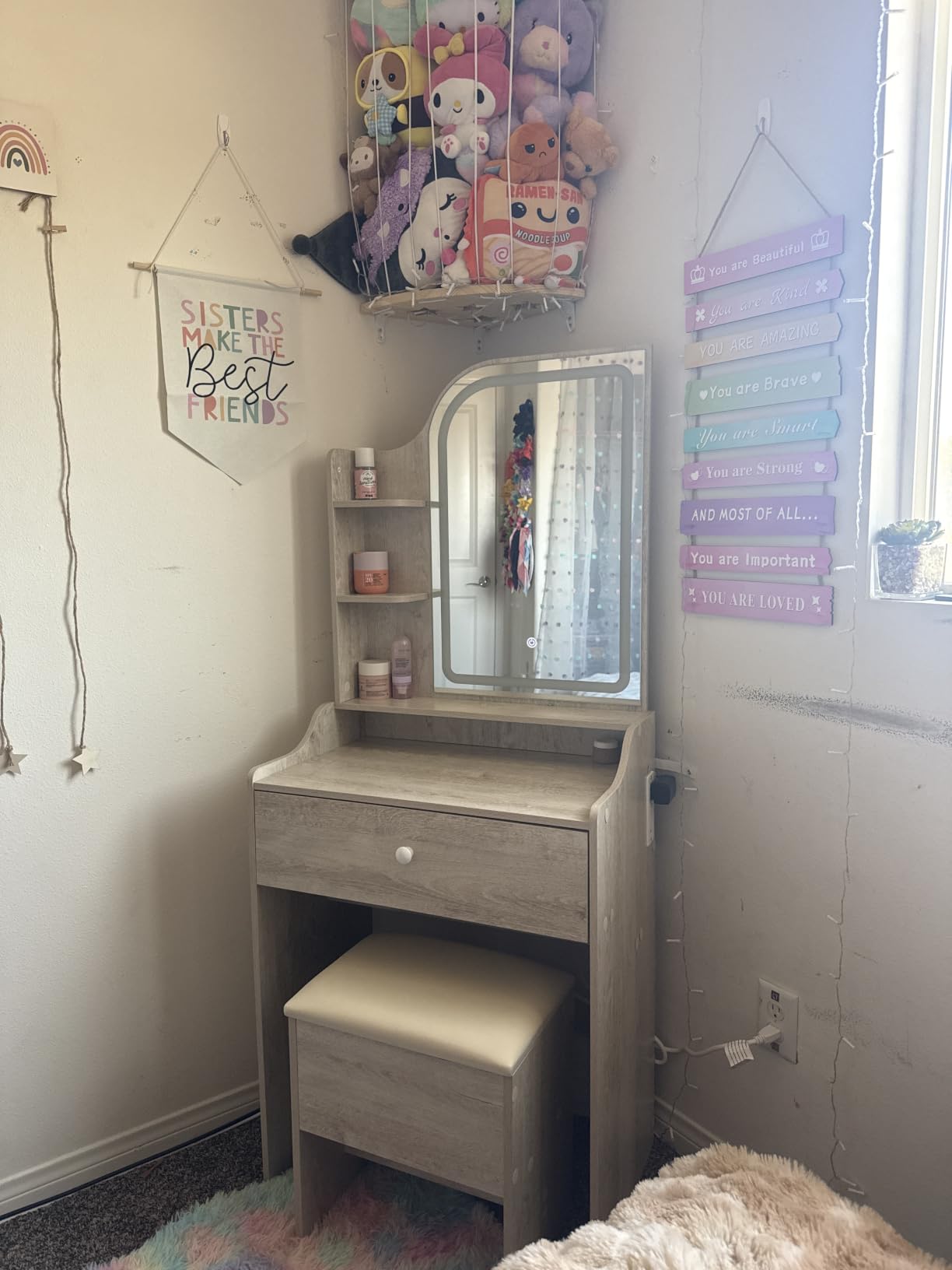 LIKIMIO Small Vanity Desk with Mirror Lights and Storage Stool customer photo 2