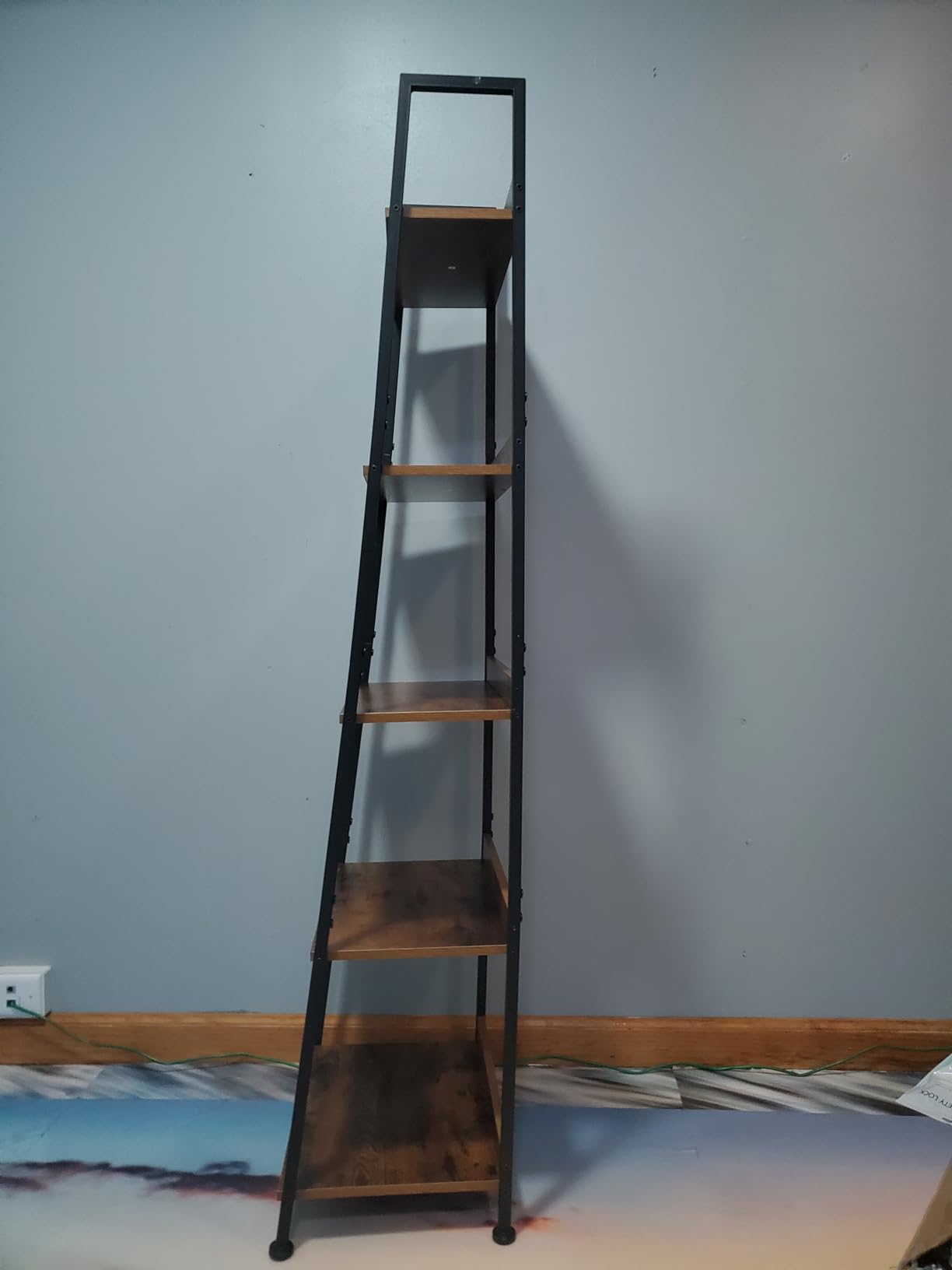 Furologee 5-Tier Ladder Shelf, Ladder Bookshelf with Removable Drawer, Rustic Bookcase Storage Rack Organizer, Wood Metal Freestanding Storage Shelf for Living Room, Home Office, Bedroom, Balcony customer photo 2