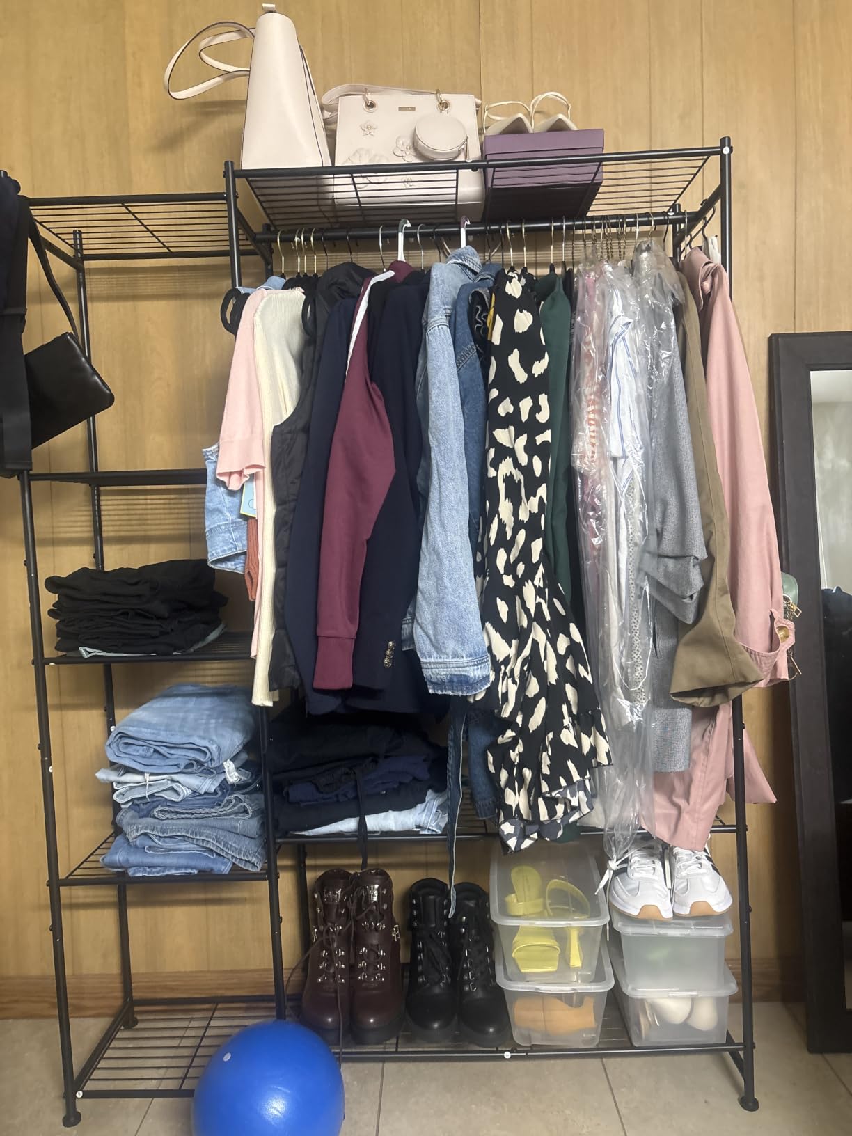 HOMIDEC Wardrobe Closet, Portable Clothes Rack with 4 Tiers Shelves | Freestanding Closet Organizers and Storage System with Hanging Rod, Steel Clothing Rack Suitable for Cloakrooms, Bedrooms. Black customer photo 1