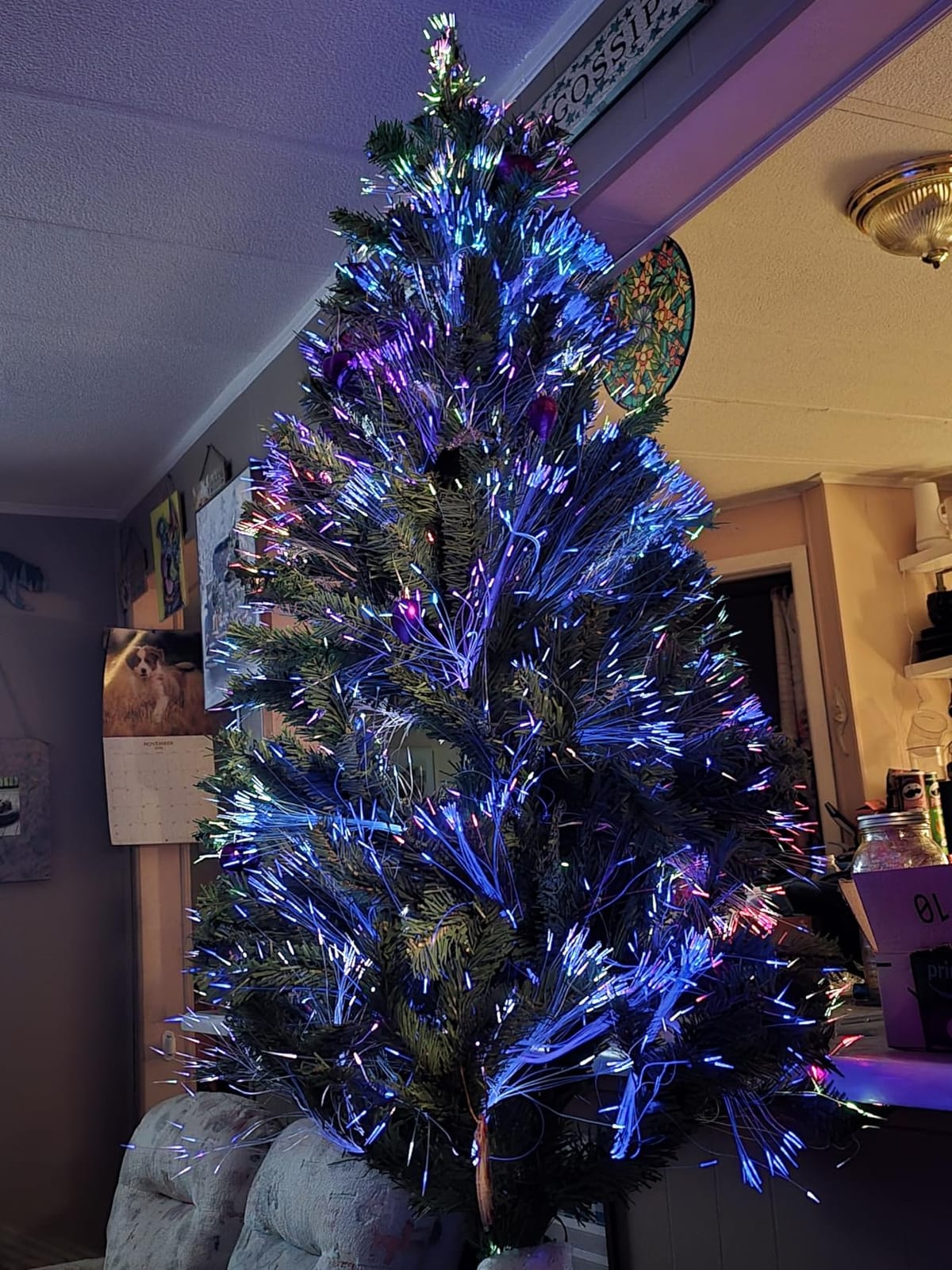 HAPPYGRILL 7FT Pre-lit Fiber Optic Christmas Tree, Artificial Xmas Tree Spruce Tree Green Tree with Metal Stand, 820 Branch Tips, Full Tree for Holiday Decoration customer photo 1