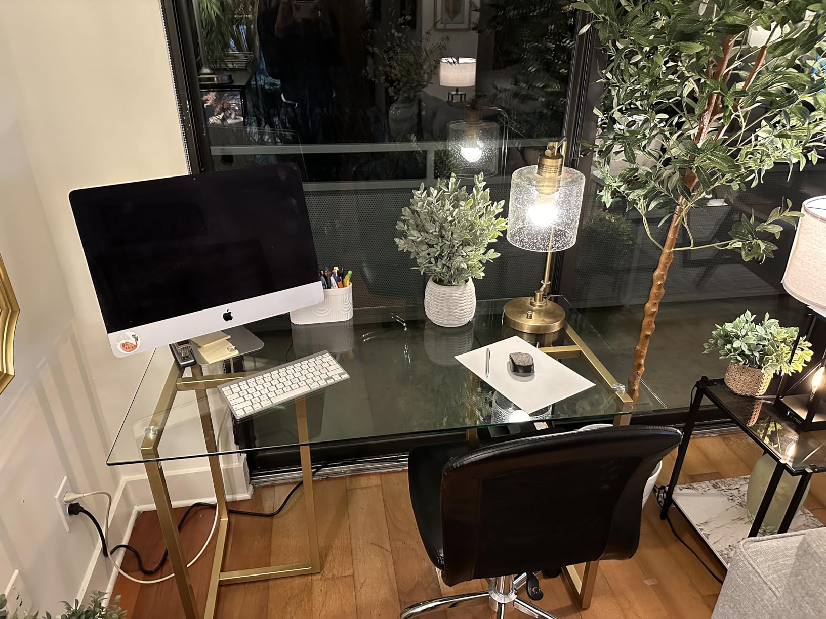 Martha Stewart Eli Glass Top Home Office Desk, Polished Brass Metal Frame, Tempered Glass Top customer photo 2