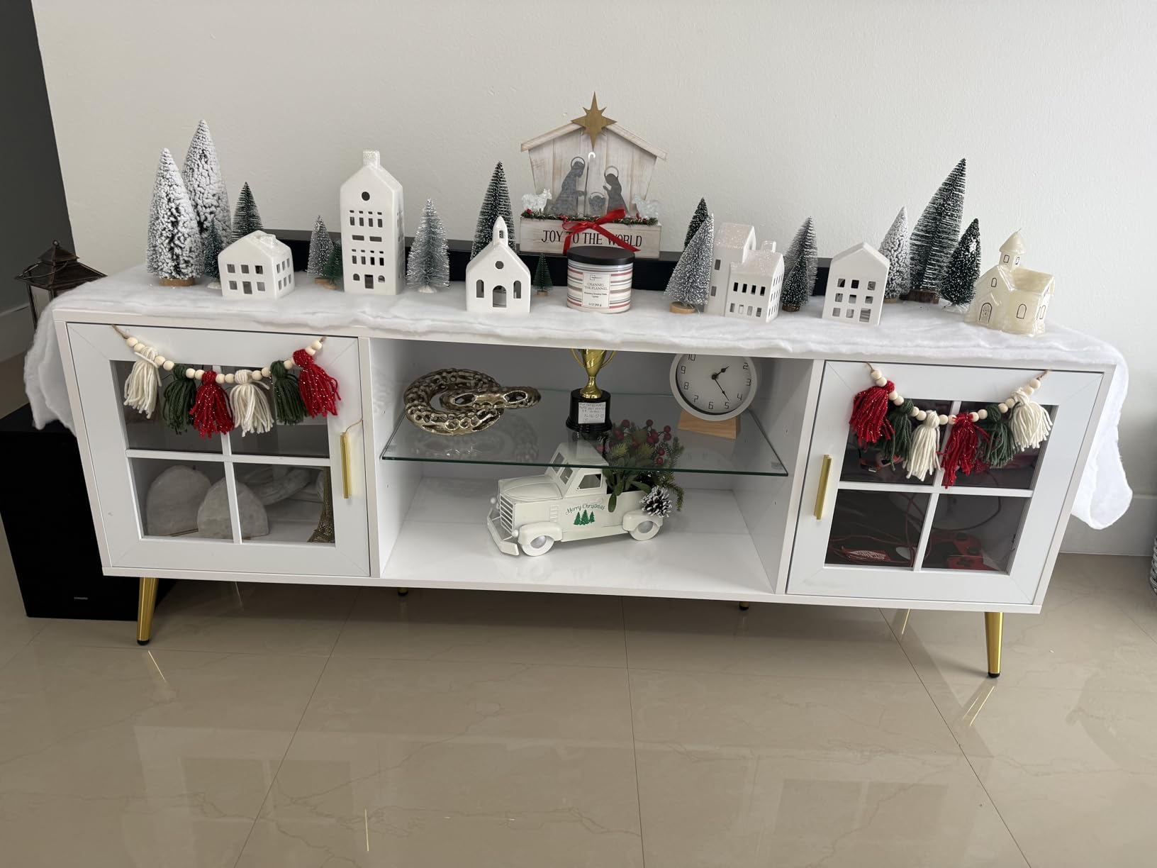 Christmas Decorations - Christmas Village Sets of 5 Lighted Ceramic Houses with Remote Control & 9 Trees - Indoor White Xmas Holiday Rustic Unique Decor for Home Table Room Farmhouse Decoration customer photo 2