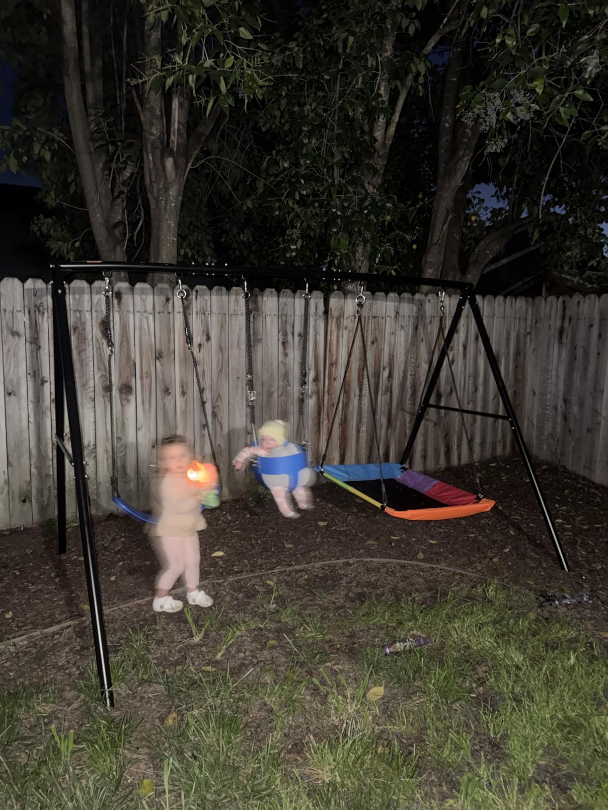 Hapfan 3 in 1 Swing Set for Backyard with Toddler, Platform and Belt Swing | 440lbs Capacity, Powder-coated Metal Stand, Compact Swing Sets for Small Backyard, ASTM Tested | CPSC Safety Compliant customer photo 2