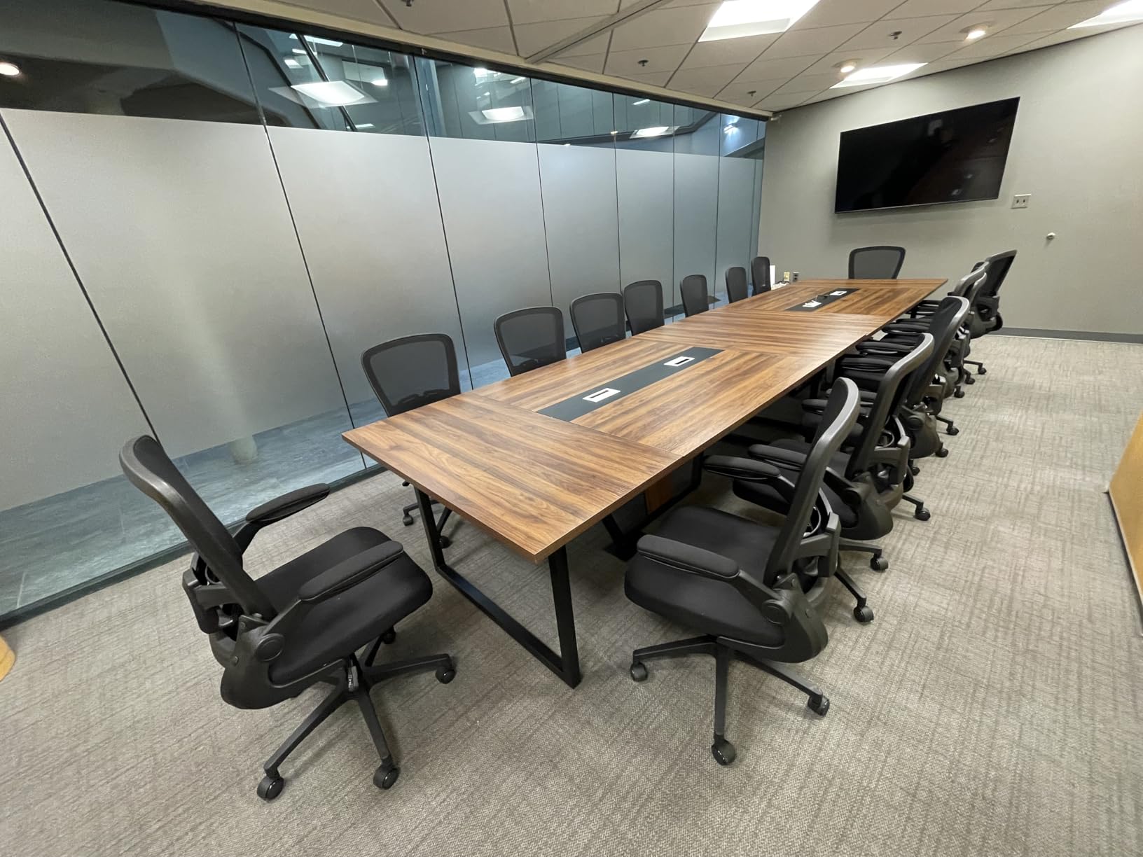 Tribesigns 8FT Conference Table, 94.49 L x 47.24 W x 29.53 H Inches Large Meeting Podcast Table for 10 People, Business Style Wooden Training Table with Strong Metal Frame for Office Conference customer photo 2