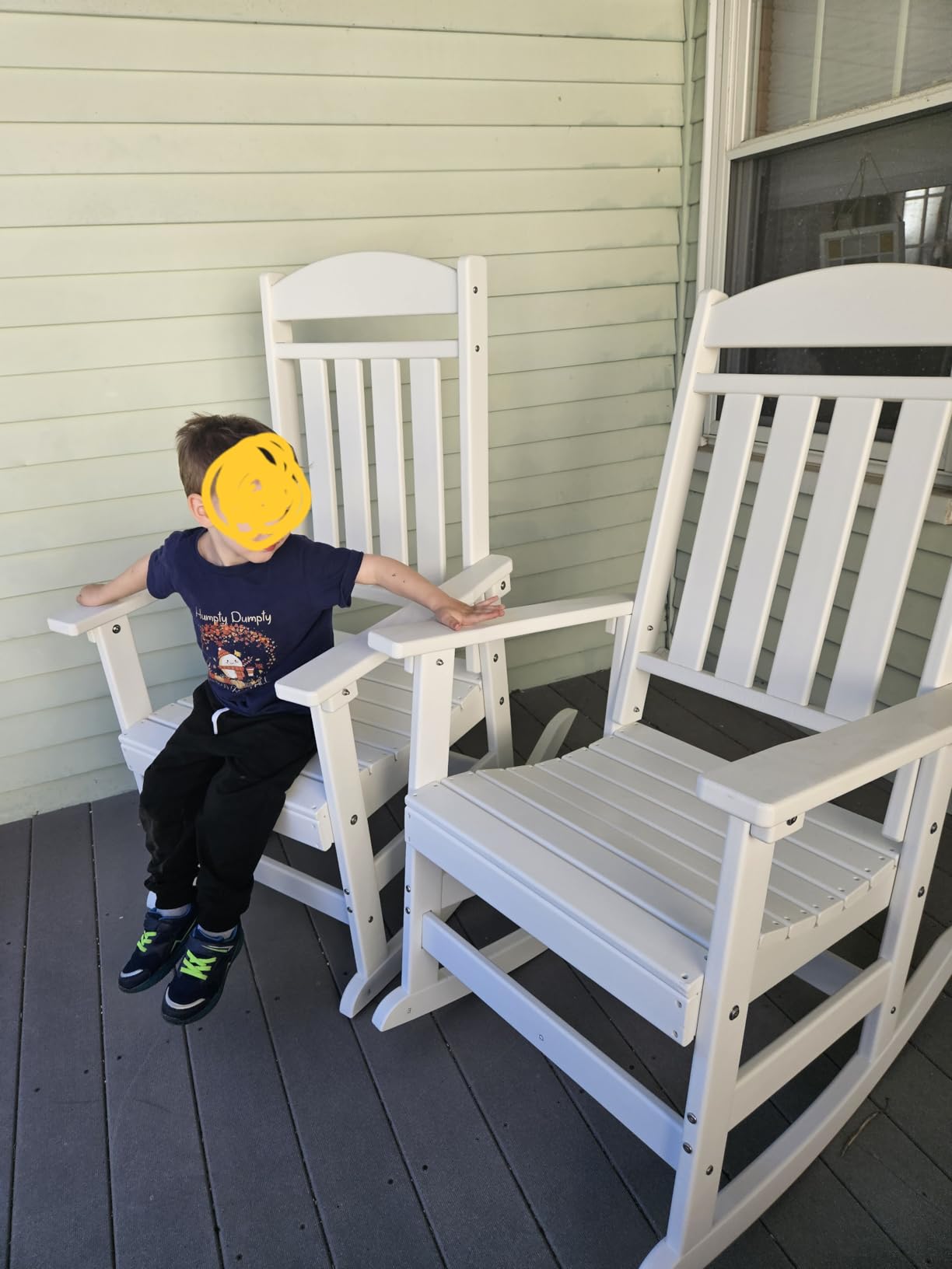 FOOWIN Outdoor Rocking Chair Set of 2, Oversized Rocking Chair Outdoor | HDPE All Weather Resistant High Back Patio Rocker for Porch, Patio, Garden,350 lbs Capacity, White customer photo 2