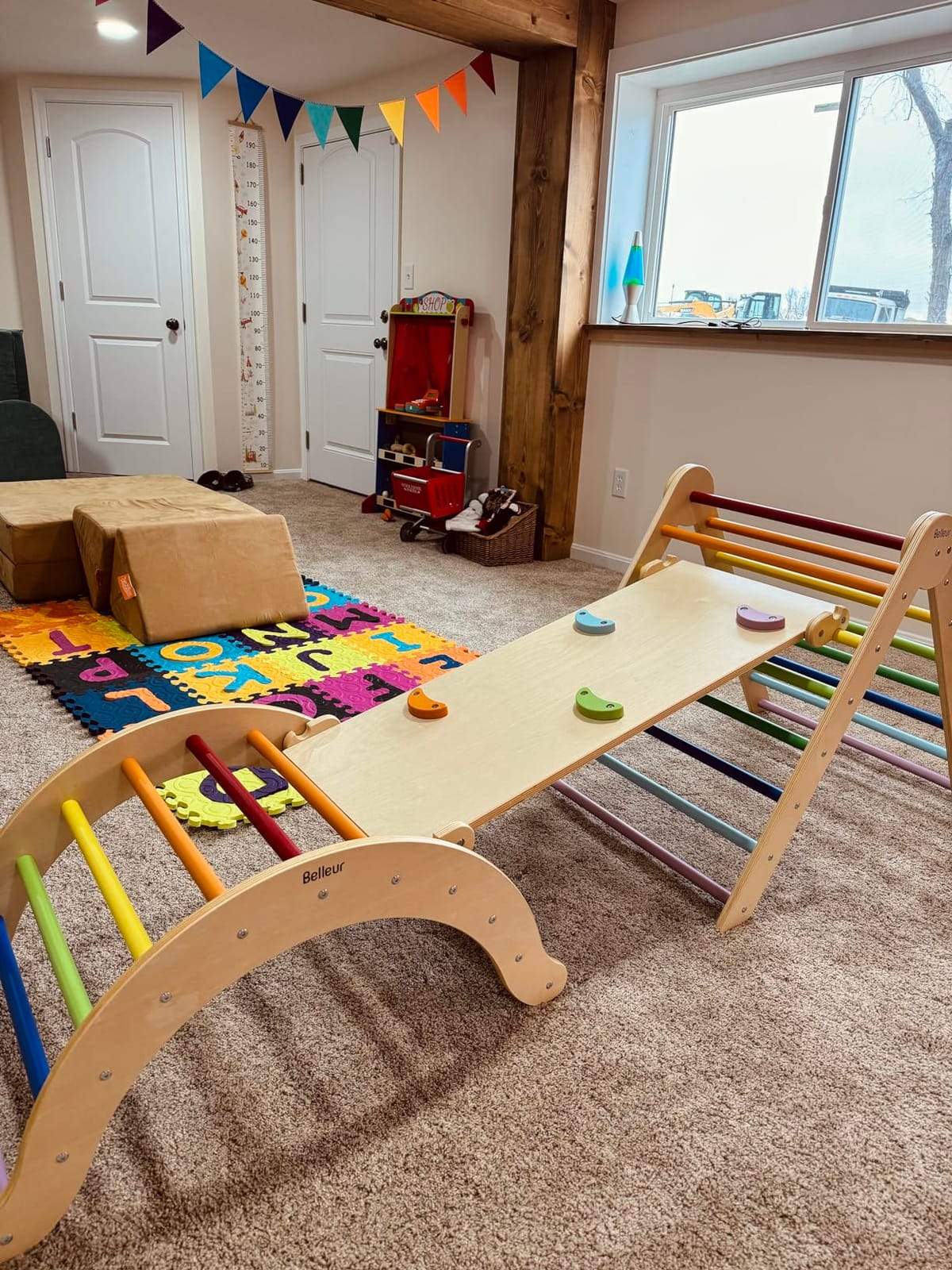 Belleur Pikler Triangle Set, 7-in-1 Foldable Climbing Toys for Toddlers 1-6 Years Old, Wooden Montessori Climbing Set with Arch, Ramp & Ladder, Baby Indoor Climber Jungle Gyms - Rainbow customer photo 1