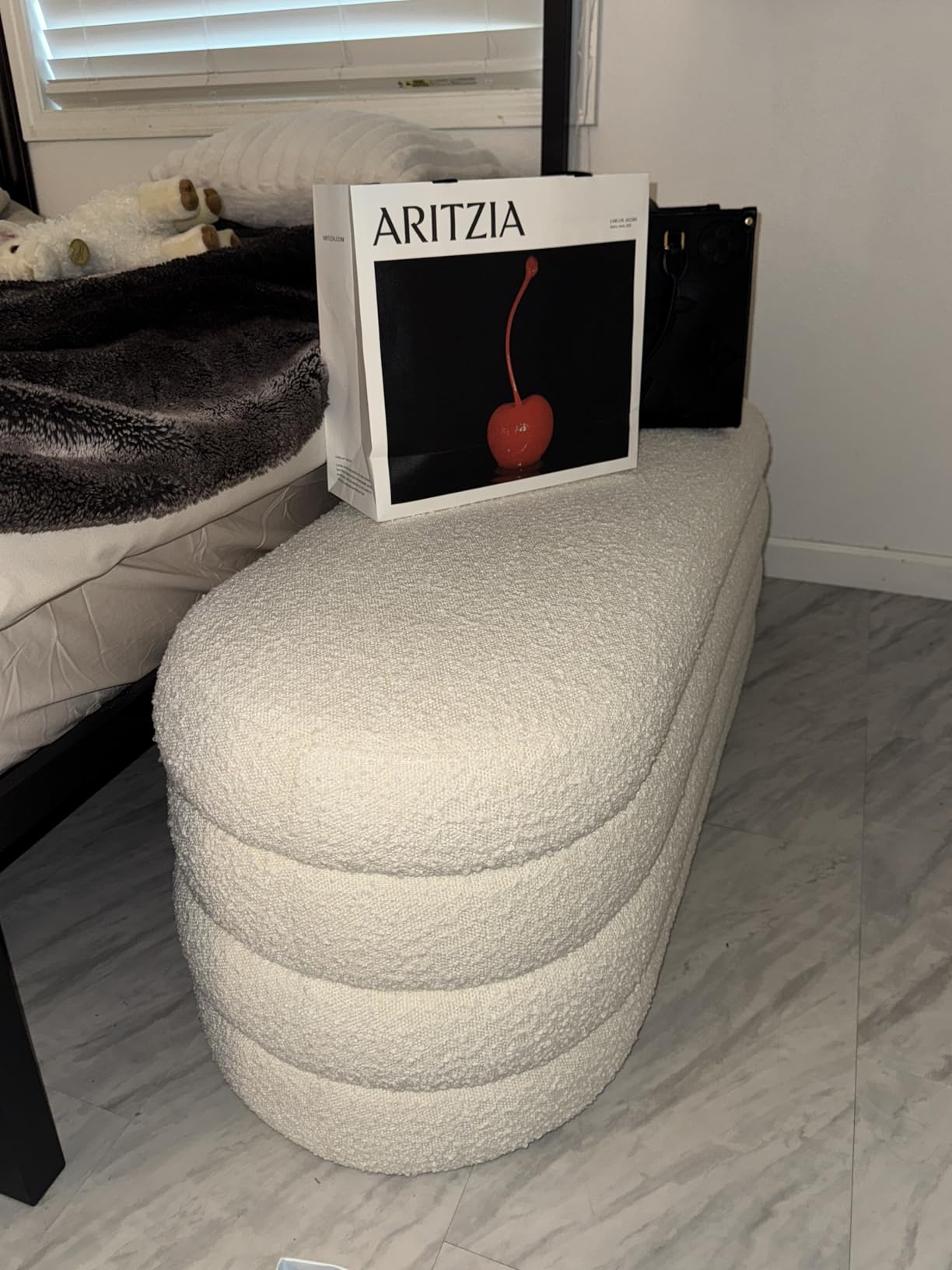 Busaurus Storage Ottoman Bench 49.2 Inch Upholstered Fabric Storage Bench for Bedroom End of Bed Aesthetic Large Oval Ottoman for Living Room Entryway (Ivory) customer photo 2
