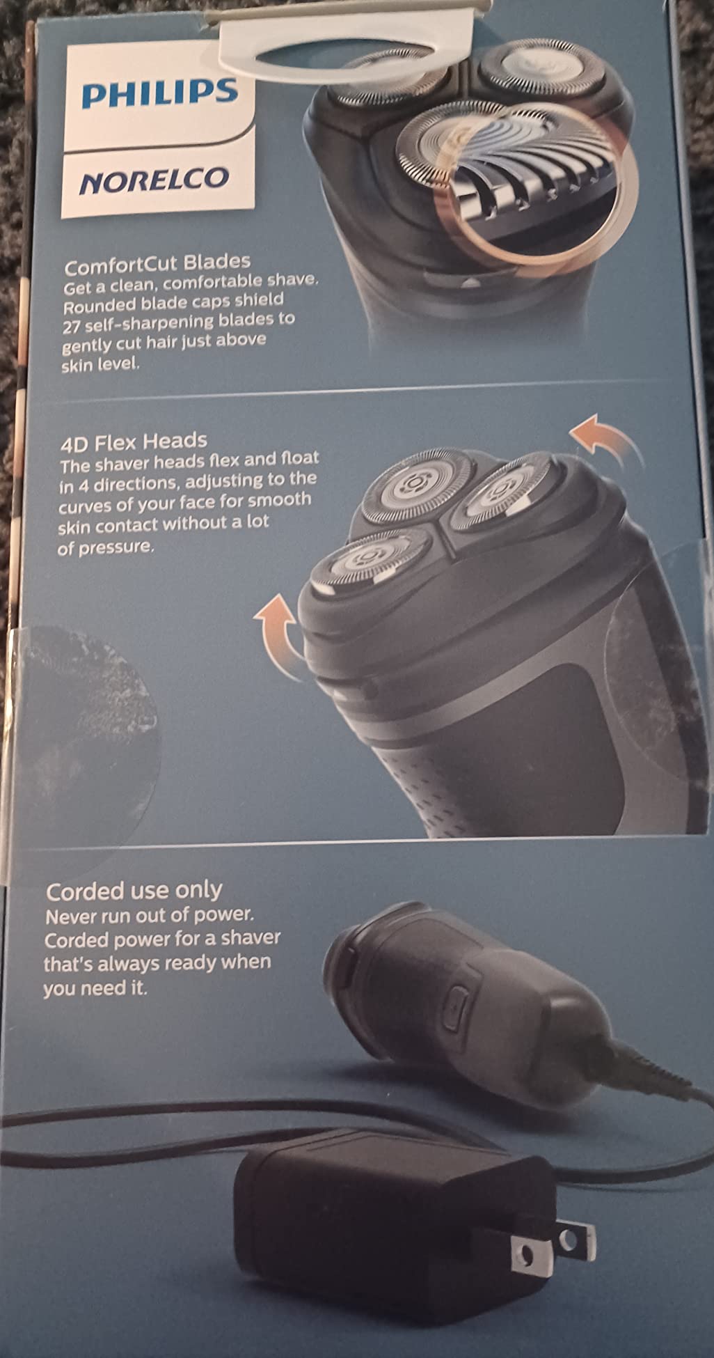Philips Norelco 1100 Electric Shaver, Deep Black | 27 Self Sharpening ComfortCut Blades, 4D Floating Heads, Dry Use Only, 2-Year Blade Life, Corded, S1016/90 customer photo 1