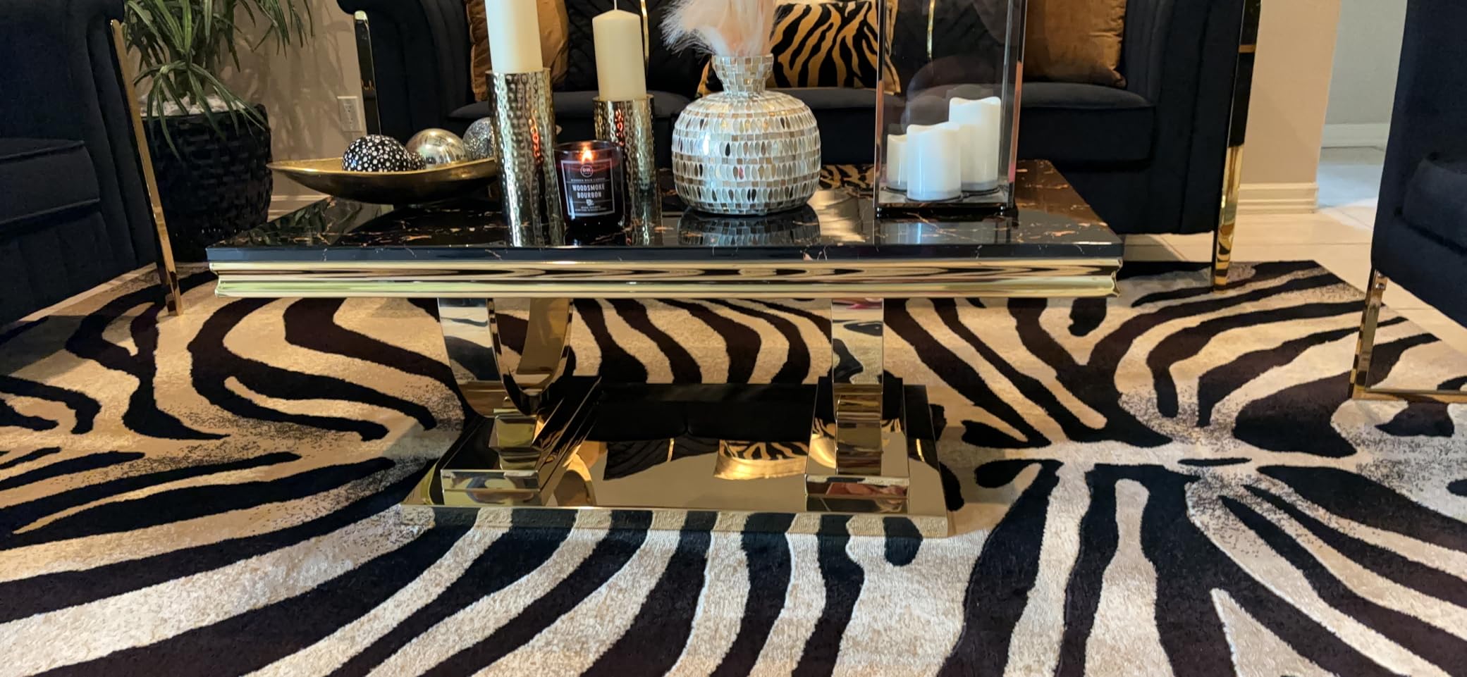 Modern Marble Coffee Table, Rectangular White and Silver with U-Shape Stainless Steel Base with Silver Mirrored Finish for Living Room, Simple Assembly (Silver3) customer photo 1