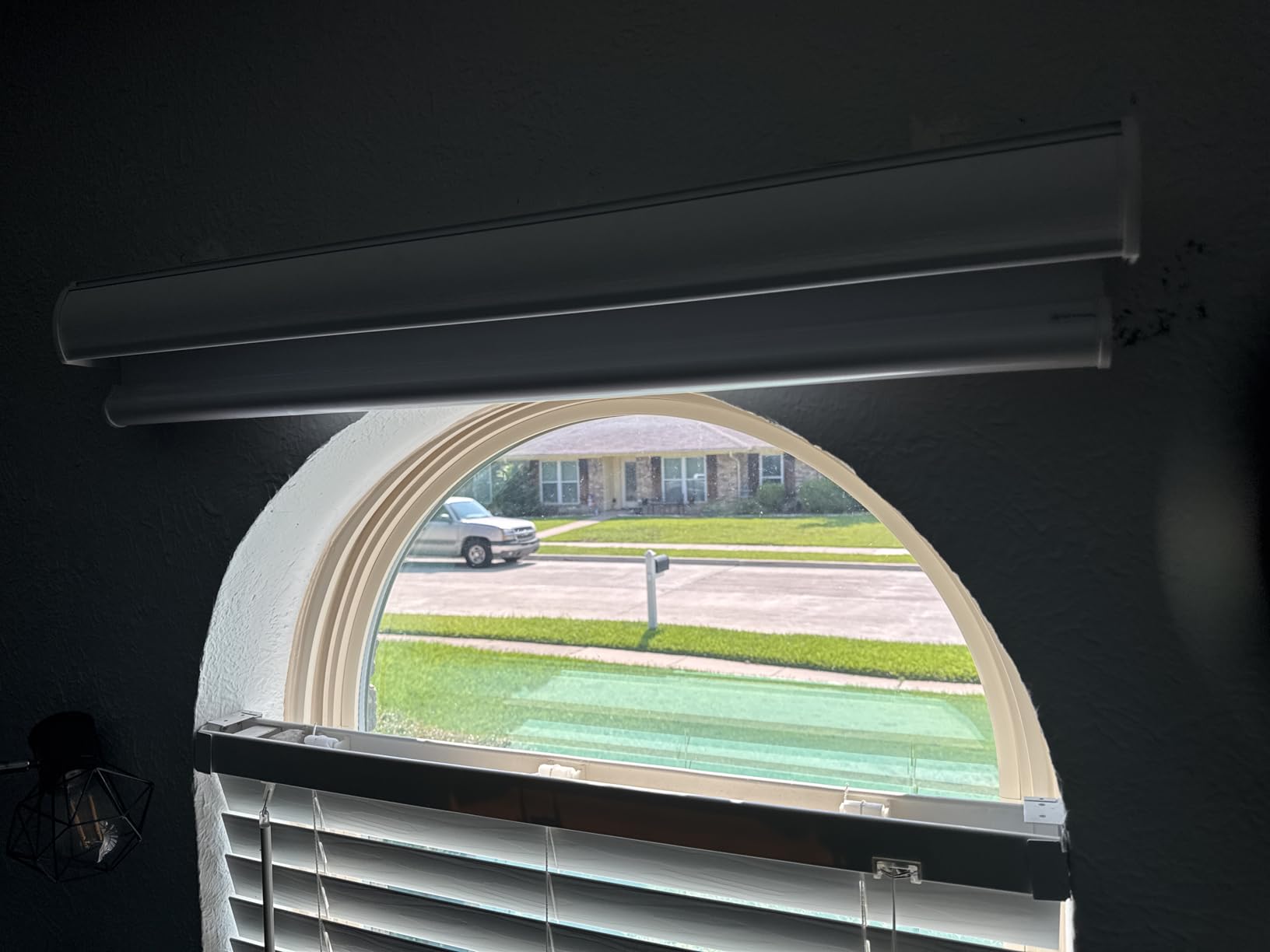MYshade Custom Size Roller Shades Light Filtering Cordless Window Blinds, Solar Mesh Fabric Roll-up Sunroom Shade with Valance, 5% Openness Light Blocking Sun Screen Sheer Blind customer photo 1