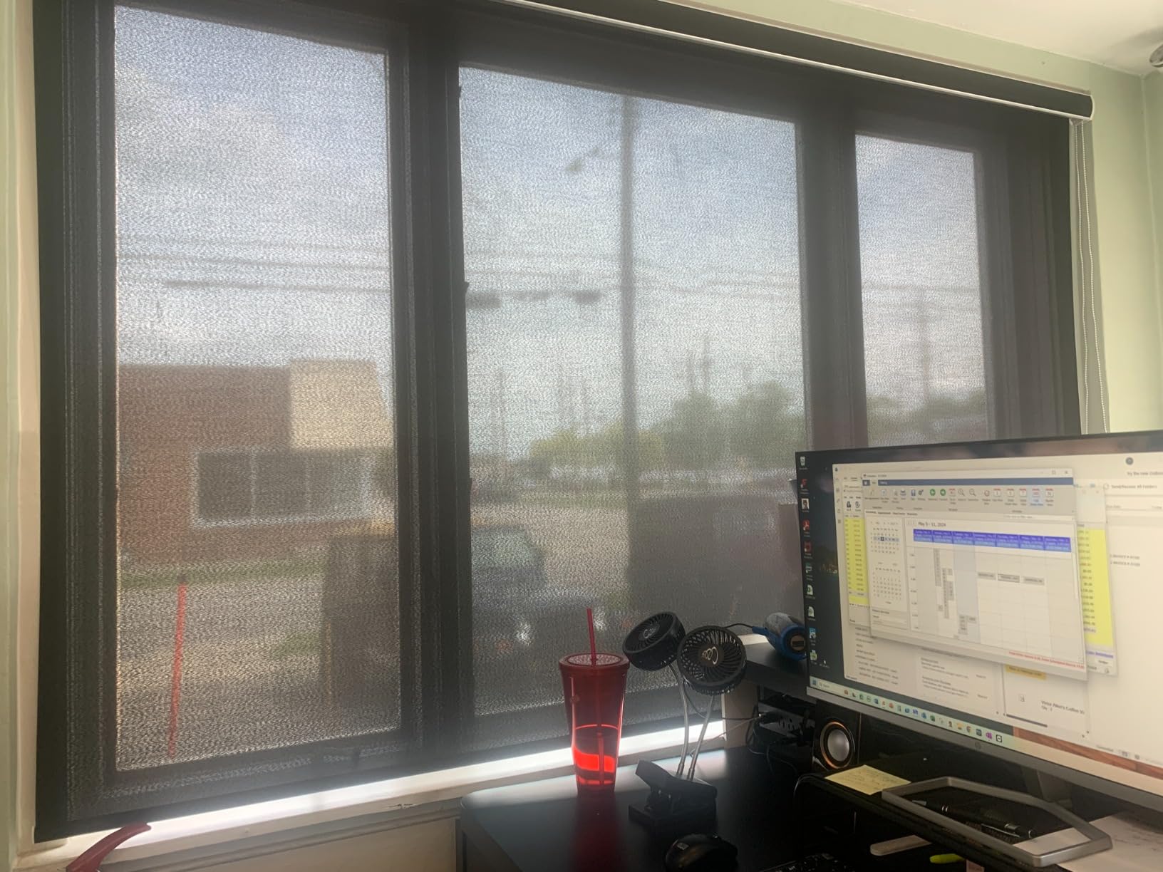 MYshade Custom Size Roller Shades Light Filtering Cordless Window Blinds, Solar Mesh Fabric Roll-up Sunroom Shade with Valance, 5% Openness Light Blocking Sun Screen Sheer Blind customer photo 2