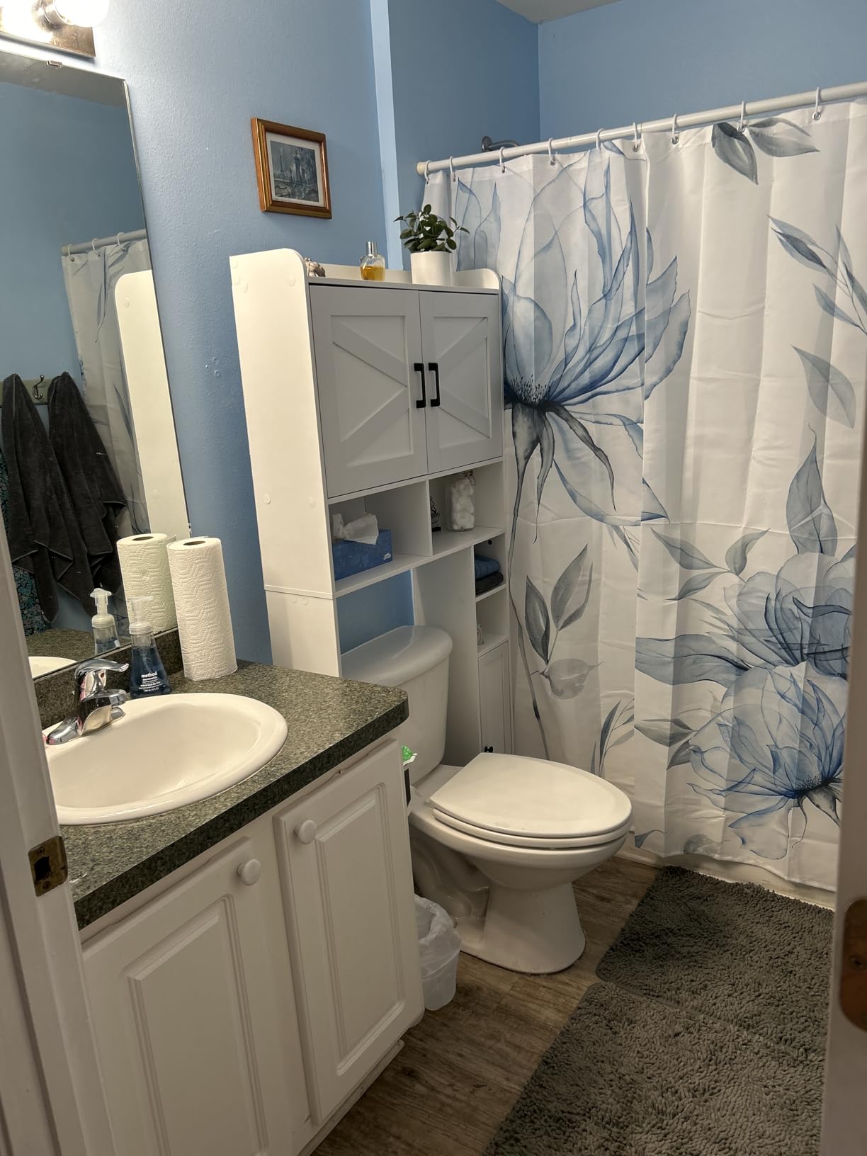 Homhedy Wooden Over The Toilet Storage Cabinet with Barn Door | Freestanding Bathroom Storage, Farmhouse Style customer photo 1