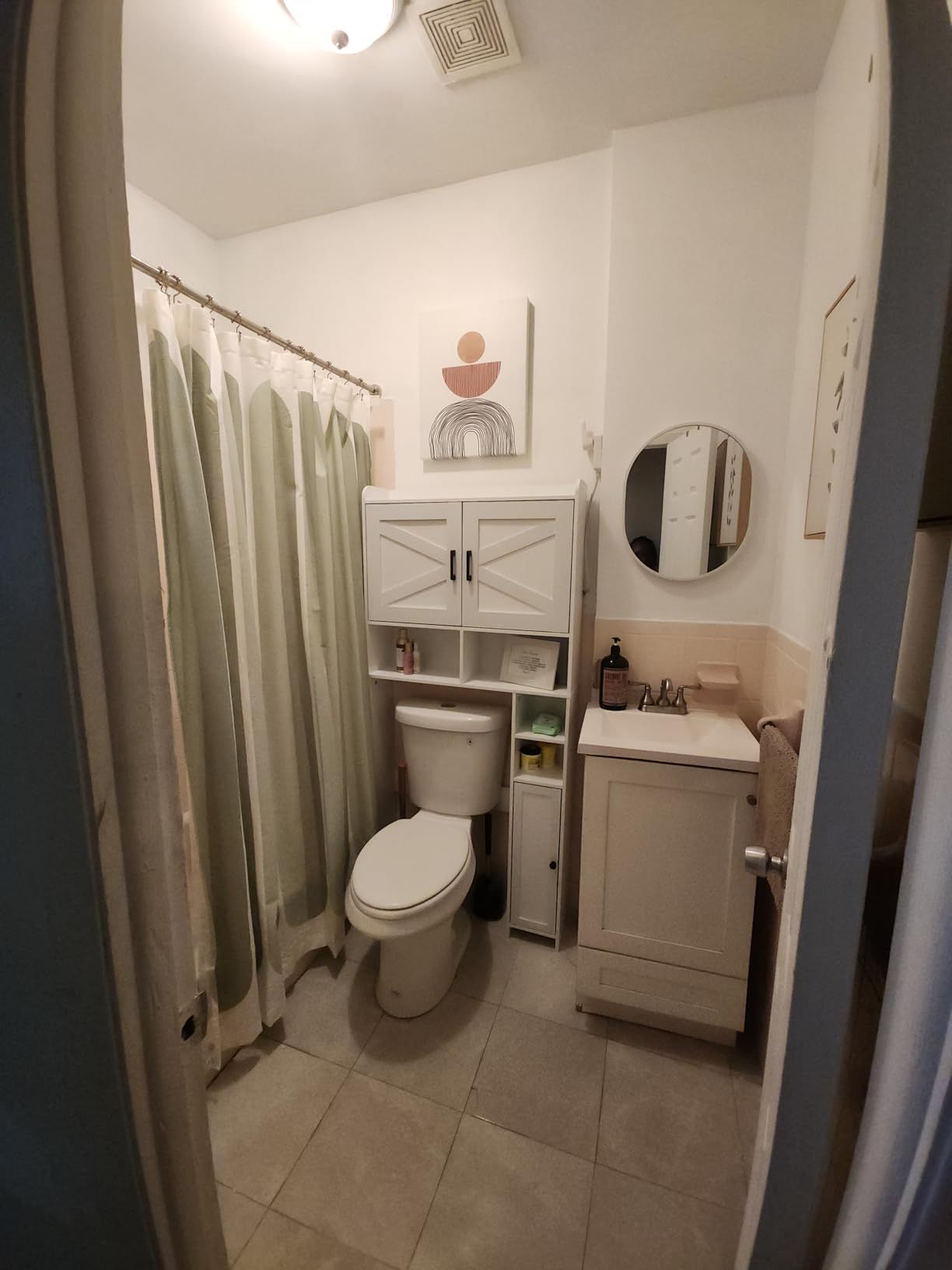 Homhedy Wooden Over The Toilet Storage Cabinet with Barn Door | Freestanding Bathroom Storage, Farmhouse Style customer photo 2