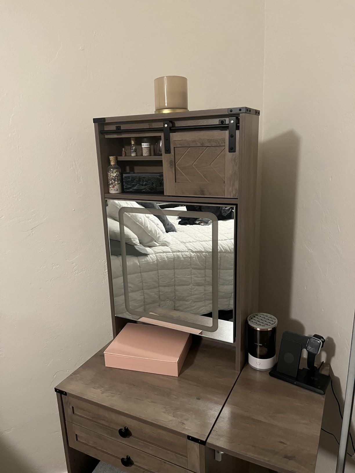 ARTETHYS Small Vanity Desk with Mirror & Foldable Side Panel for Bedroom customer photo 1