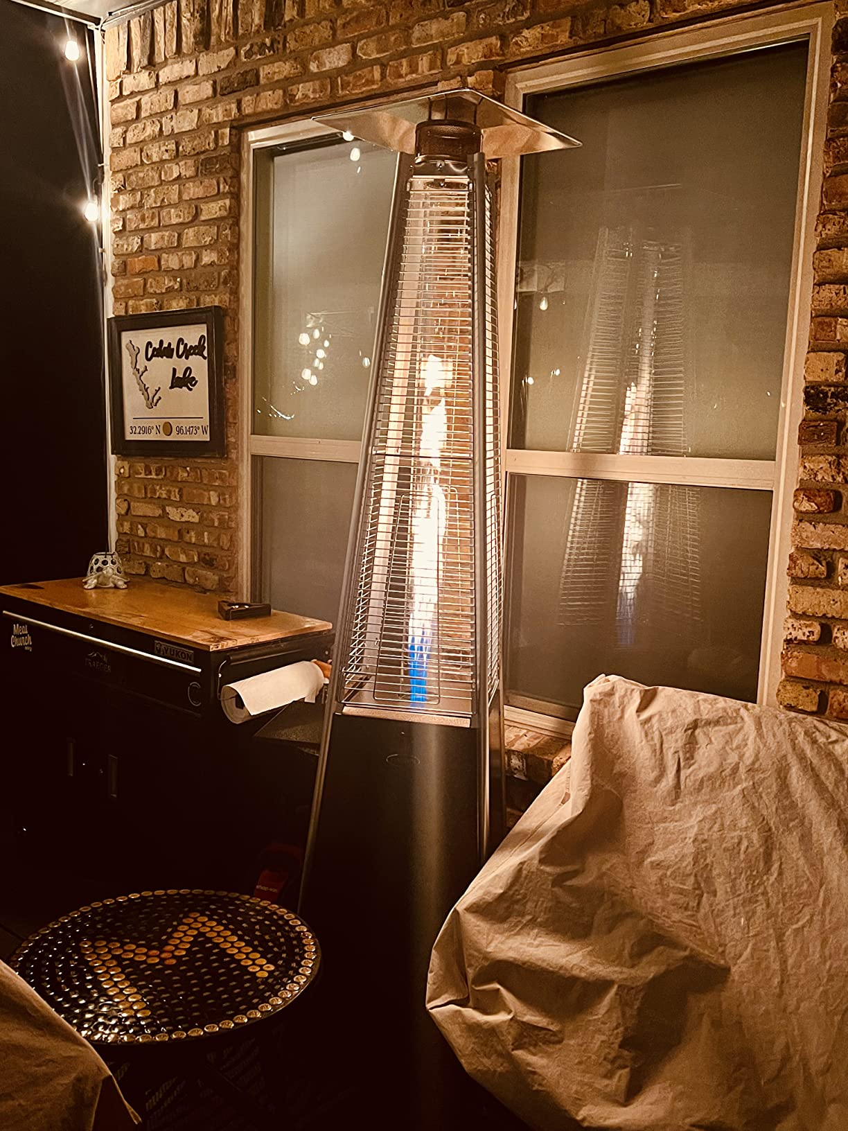 FOOWIN Patio Heater 48,000 BTU Outdoor Propane Heater with Wheels | Pyramid Patio Heater Outdoor Heaters for Patio w/Waterproof Cover & Gloves, for Outdoor Use, Party, Backyard, Garden, Bronze customer photo 2