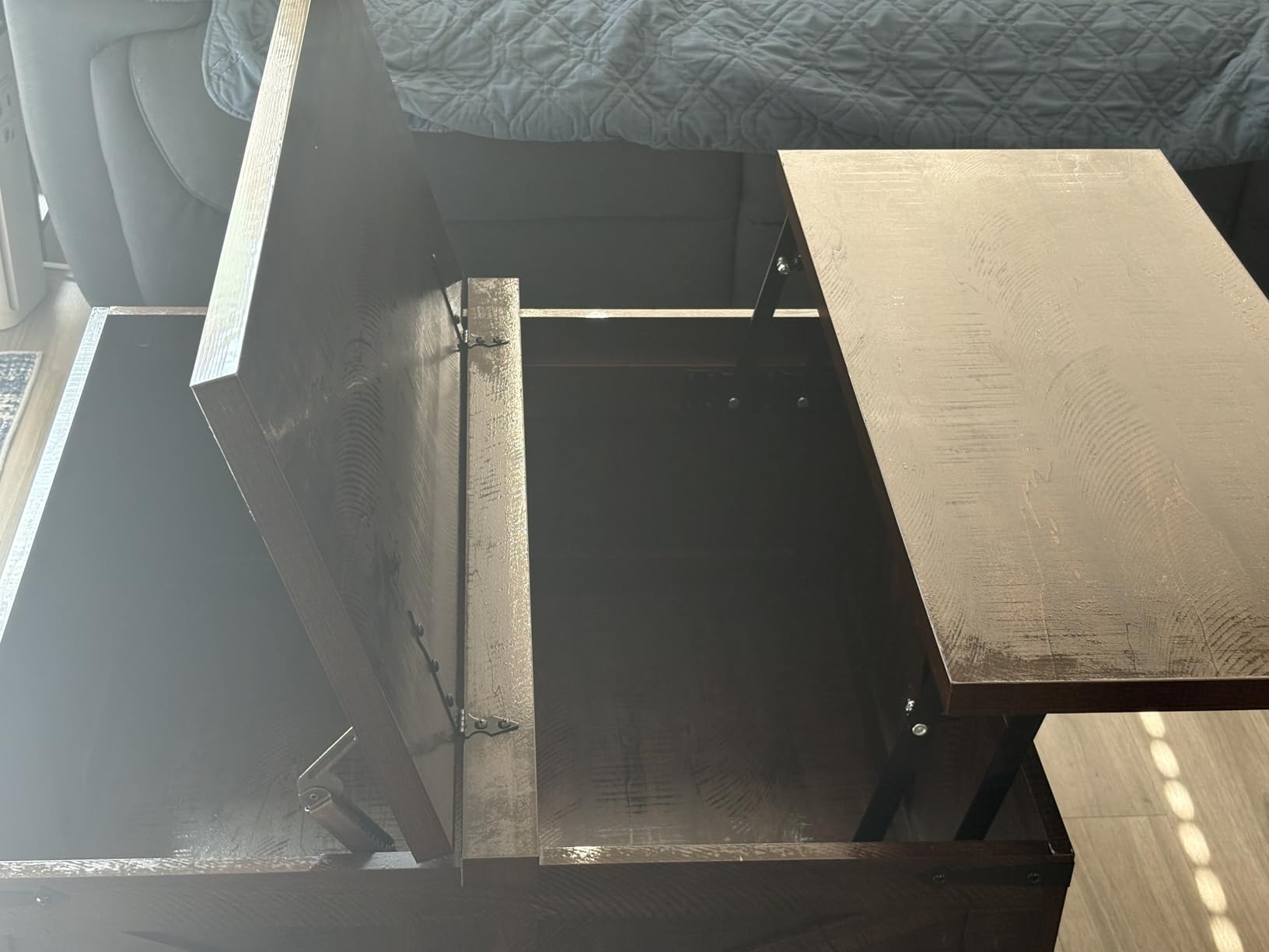 Farmhouse Lift Top Coffee Table, Square Wood Center Table with Large Hidden Storage Compartment for Living Room, Rustic Cocktail White Modern Table with Hinged Lift Top, Brown Top customer photo 2