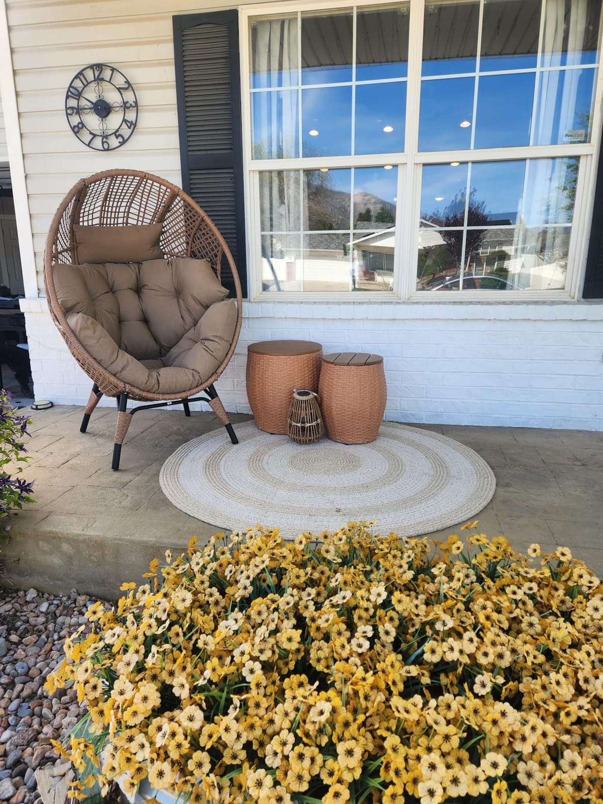 Wicker Egg Chair with Ottoman, Indoor Outdoor Egg Basket Lounge Chair w/Cushion, Oversized Egg Seat with Legs 440 Lbs, Comfy Cozy Boho Style Nest Chair w/Footrest for Patio, Balcony, Beige customer photo 2
