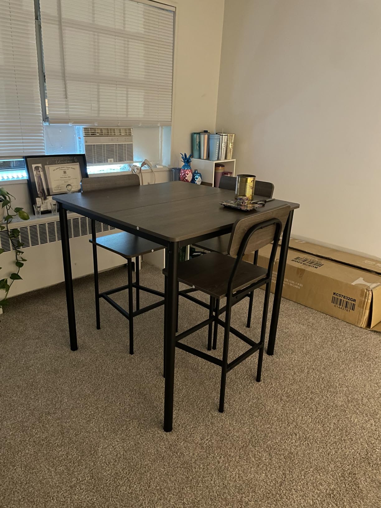 Giantex 5-Piece Dining Table Set W/Counter Height Table & 4 Bar Stools, Industrial Kitchen Dining Set W/Footrest & Backrest, Space-Saving Dinette Set for Pub, Dining Room, Restaurant (Mix Brown) customer photo 2