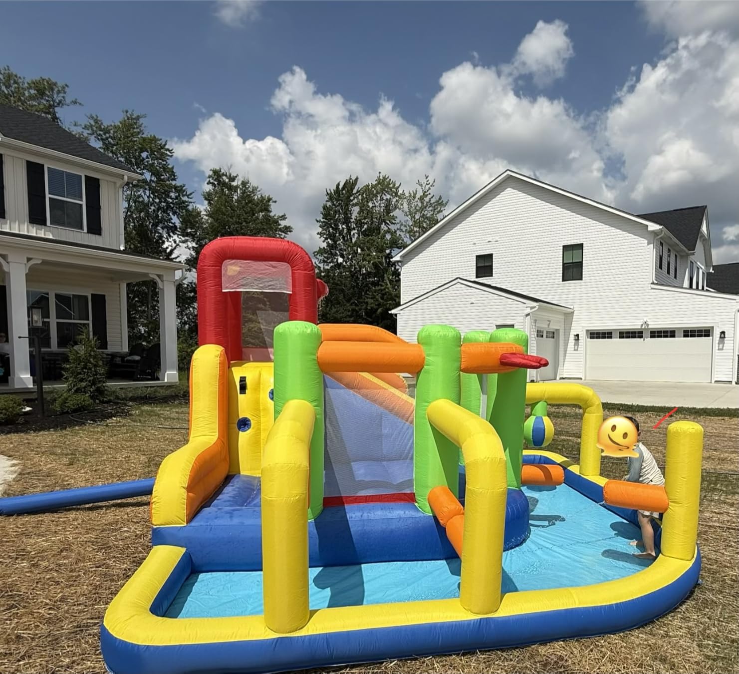 Umbalir 9-in-1 Inflatable Obstacle Bounce House with Water Slide - Kids Bounce House Water Park with Surprise Dump Bucket, Jumping, Tunnels, Climbing Wall, Water Cannon, and Ball Shooting Frame customer photo 2
