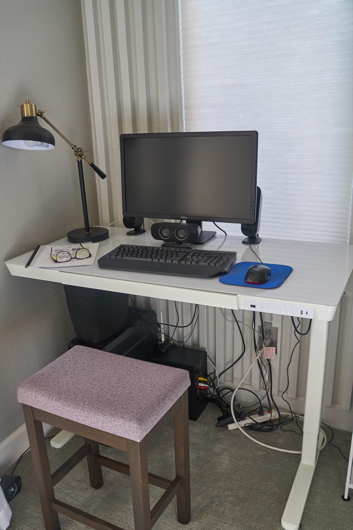Claiks Glass Standing Desk with Drawers & USB Ports 55x24 Inch, White | 3 Steps Quick Install, 2 Zones Drawer, USB Ports, Ultra White One-Piece Glass Top, Writable Top customer photo 2