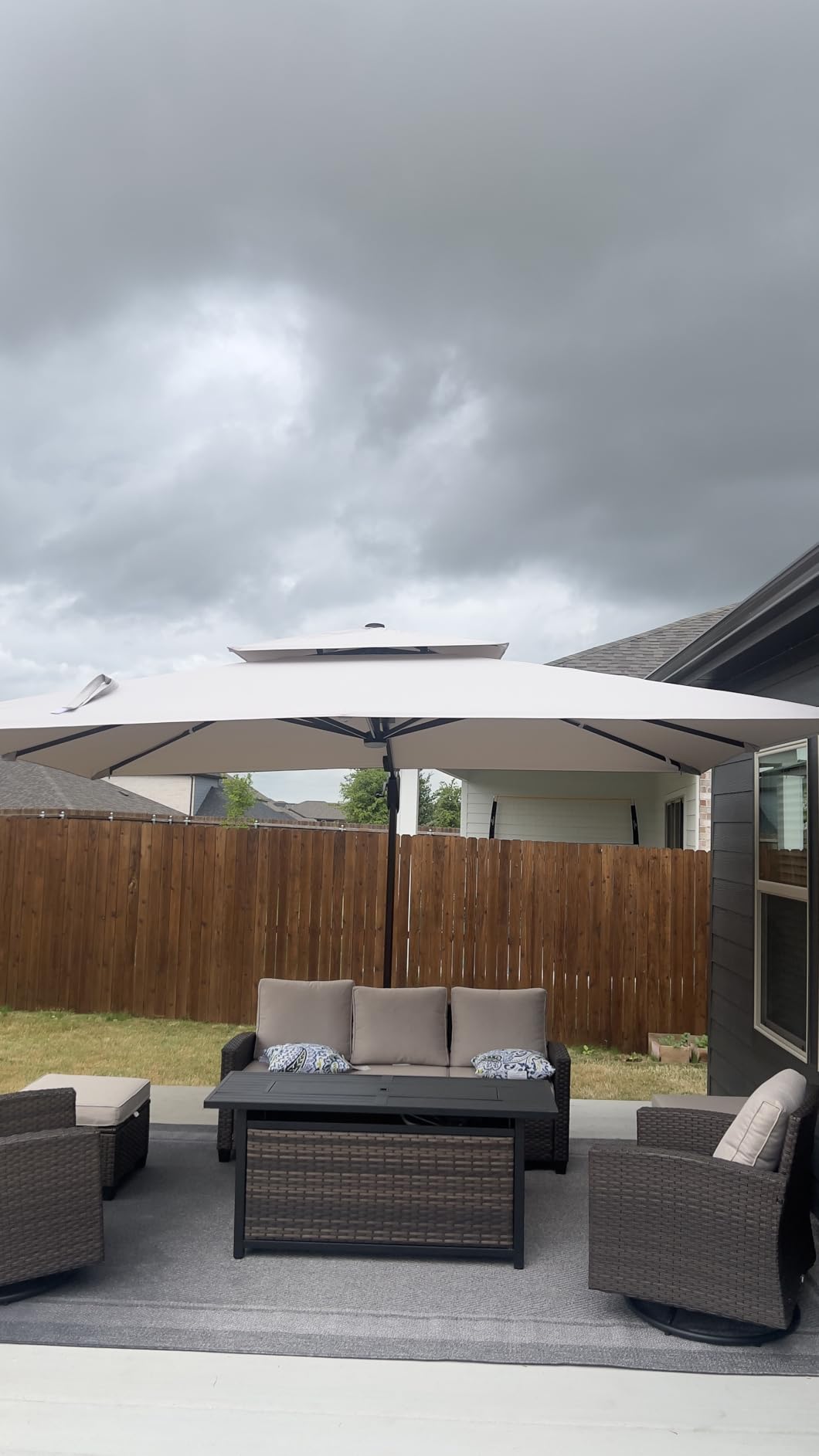 10 X 13 FT Cantilever Outdoor Patio Umbrella with LED Lights | Beige, Offset Rectangular Umbrellas, Aluminum Frame, 360° Rotation, Waterproof Fabric, for Backyard Garden Pool Deck customer photo 1