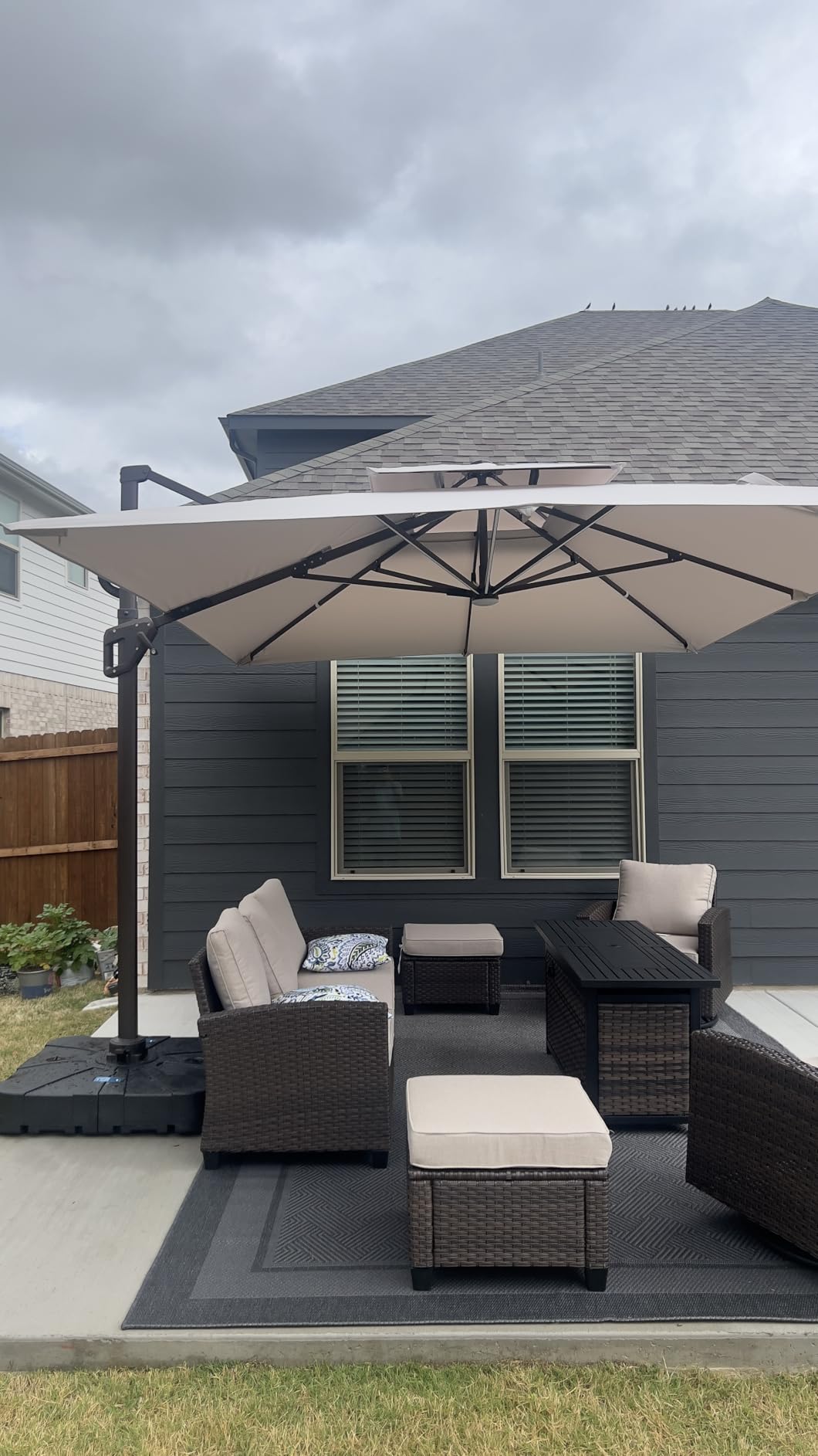 10 X 13 FT Cantilever Outdoor Patio Umbrella with LED Lights | Beige, Offset Rectangular Umbrellas, Aluminum Frame, 360° Rotation, Waterproof Fabric, for Backyard Garden Pool Deck customer photo 2