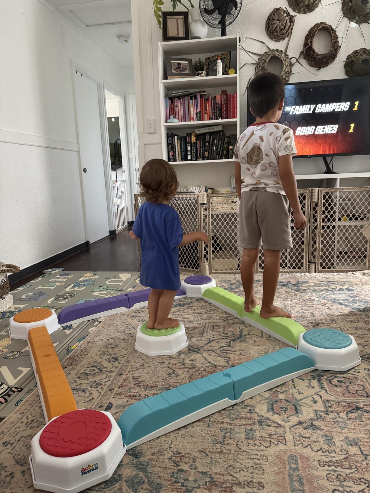 Acorn Avenue Balance Beam & Stepping Stones 13 Pc - Sensory - Toddler | Plastic Build, 5 Textured Platforms, 8 Color Blocks, Indoor Outdoor Play customer photo 1