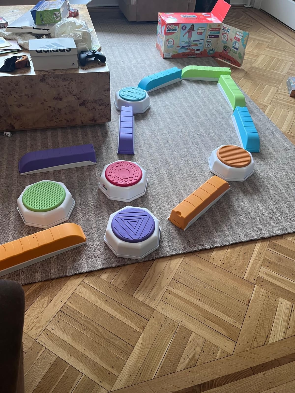 Acorn Avenue Balance Beam & Stepping Stones 13 Pc - Sensory - Toddler | Plastic Build, 5 Textured Platforms, 8 Color Blocks, Indoor Outdoor Play customer photo 2