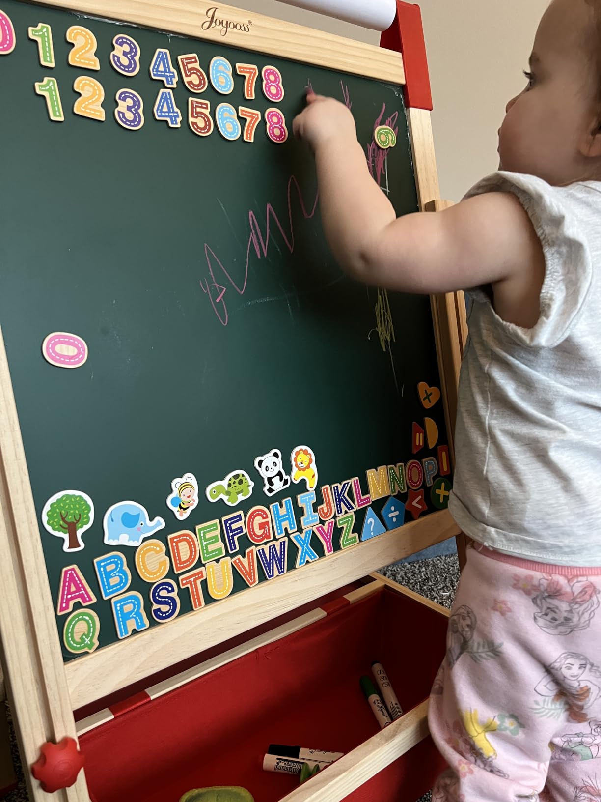 Joyooss Art Easel for Kids Easel for Toddlers,Adjustable Standing Double Sided Toddler Easels Kid Art Chalkboard with Paper Roll & Whiteboard,Easel for Kids Age 4-8 9-12 customer photo 1