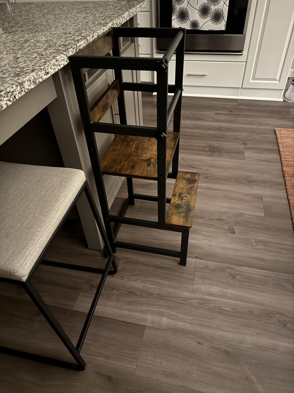 INNOD Kitchen Step Stool for Toddlers, Height Adjustable Toddler Tower with Safety Rail, Steel and Wood Toddler Kitchen Stool Helper Kids customer photo 1